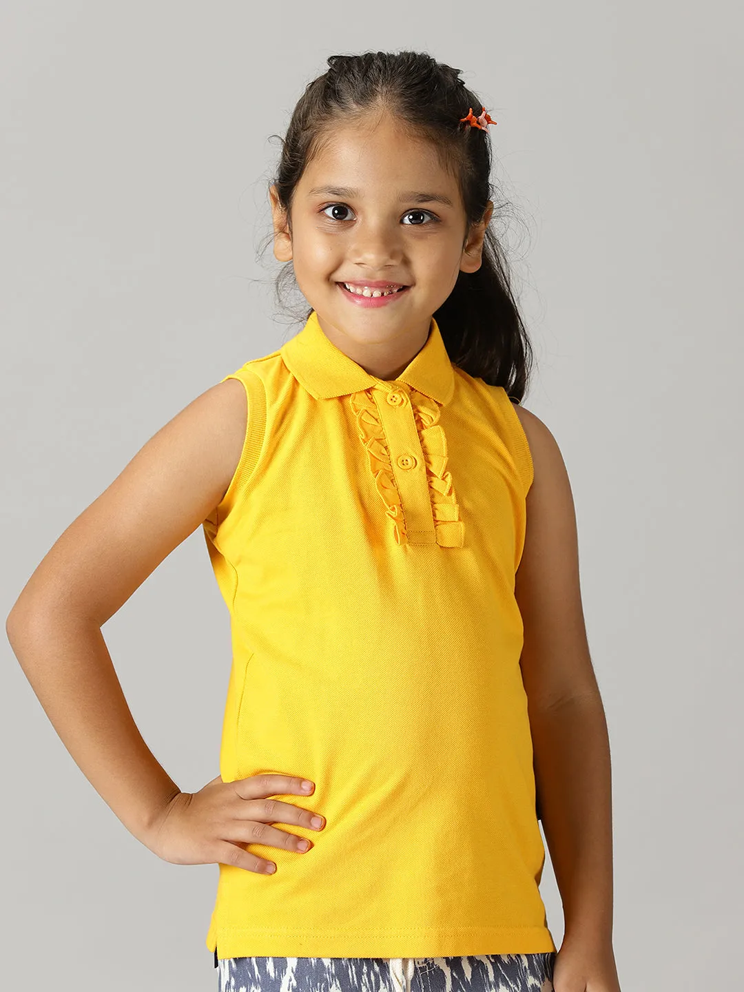 Girls Solid Sleeveless Polo Tee