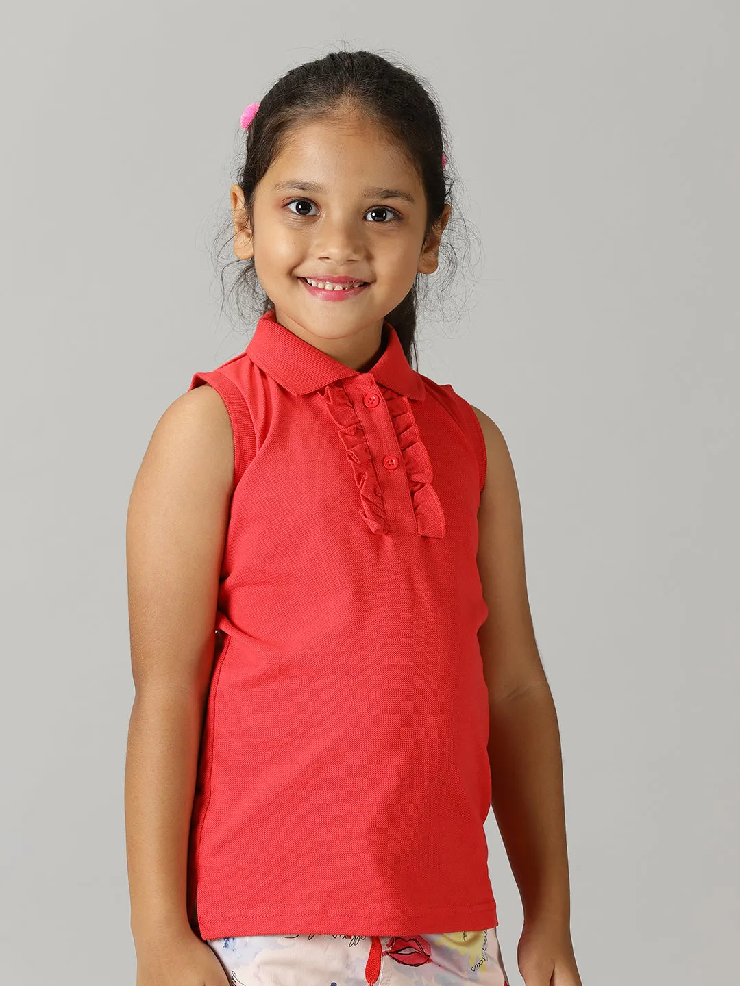 Girls Solid Sleeveless Polo Tee