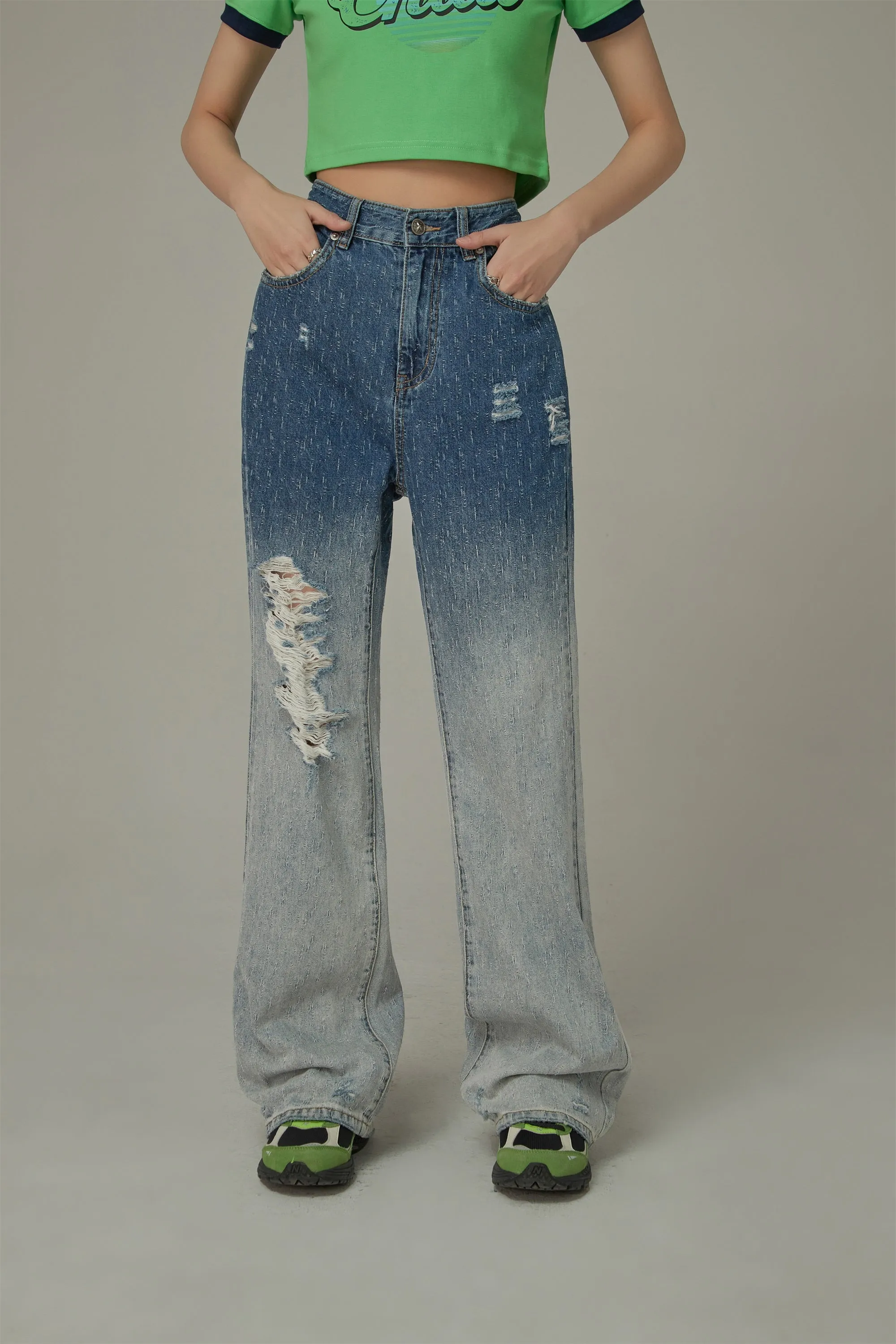 Gradient Distressed Denim Jeans