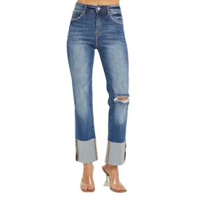 High Rise Ankle Cuffed Jeans