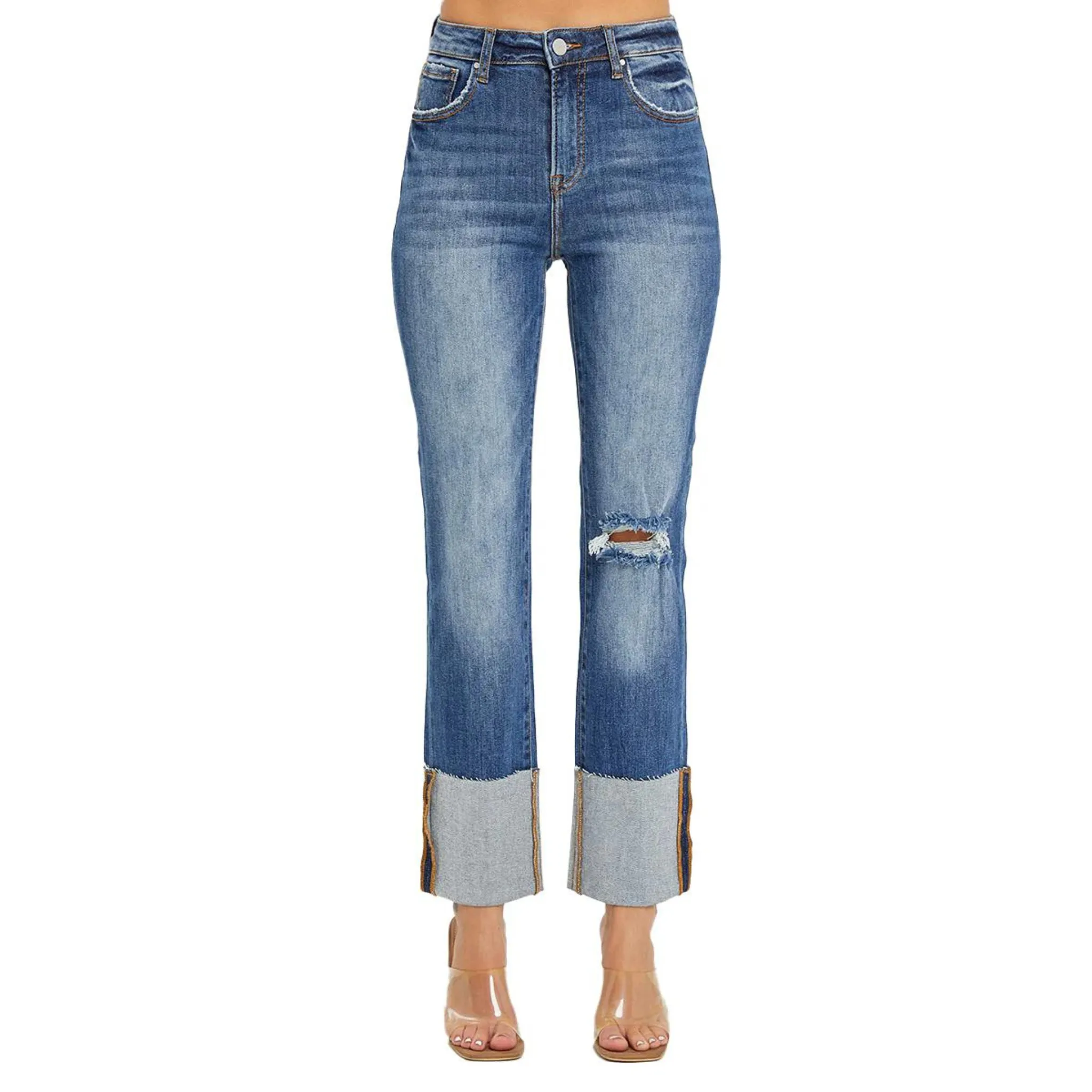 High Rise Ankle Cuffed Jeans