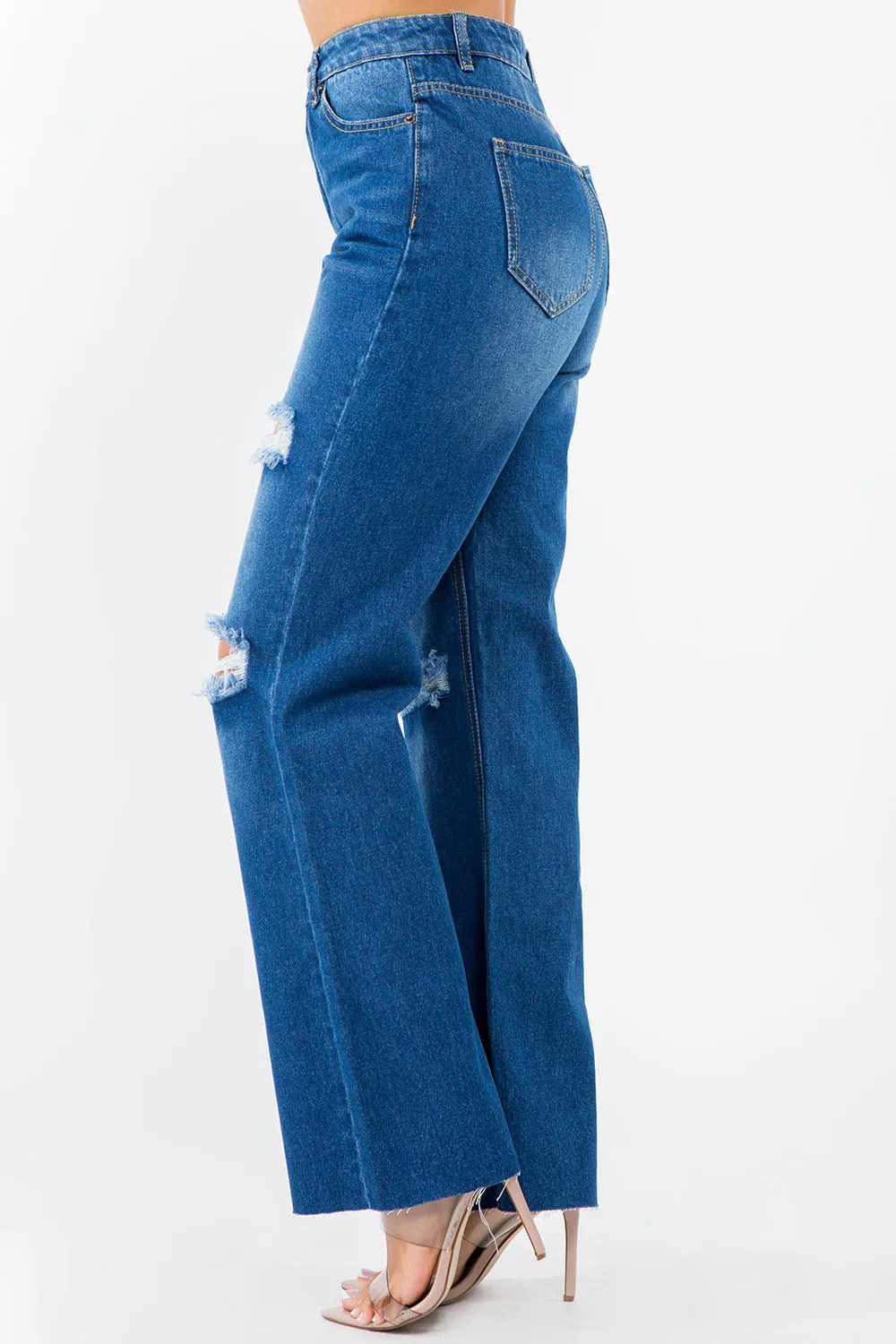 High Waist Distressed Wide Leg Jeans