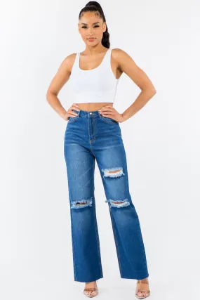 High Waist Distressed Wide Leg Jeans