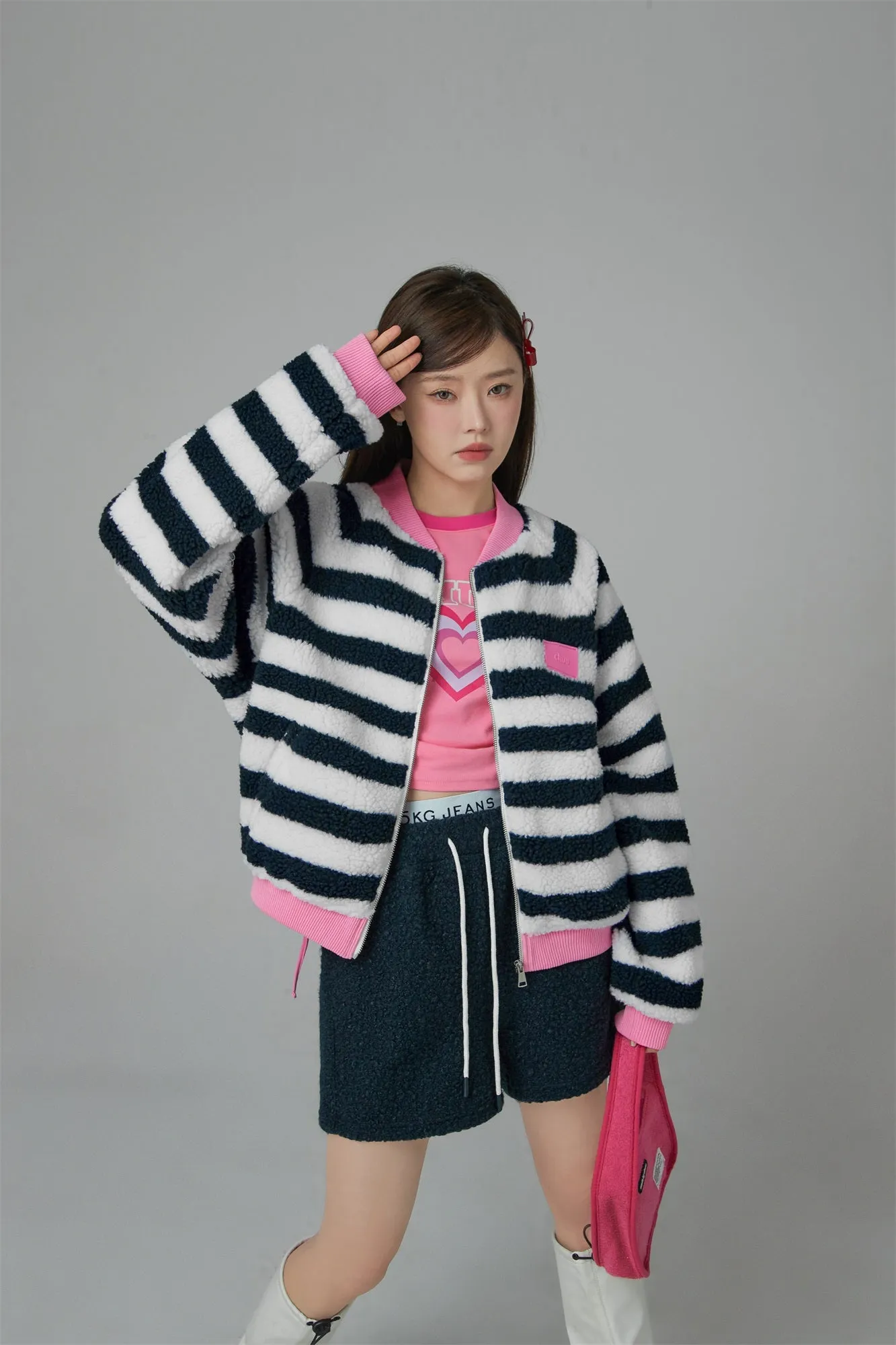 I Am The One Striped Loose-Fit Fleece Jacket