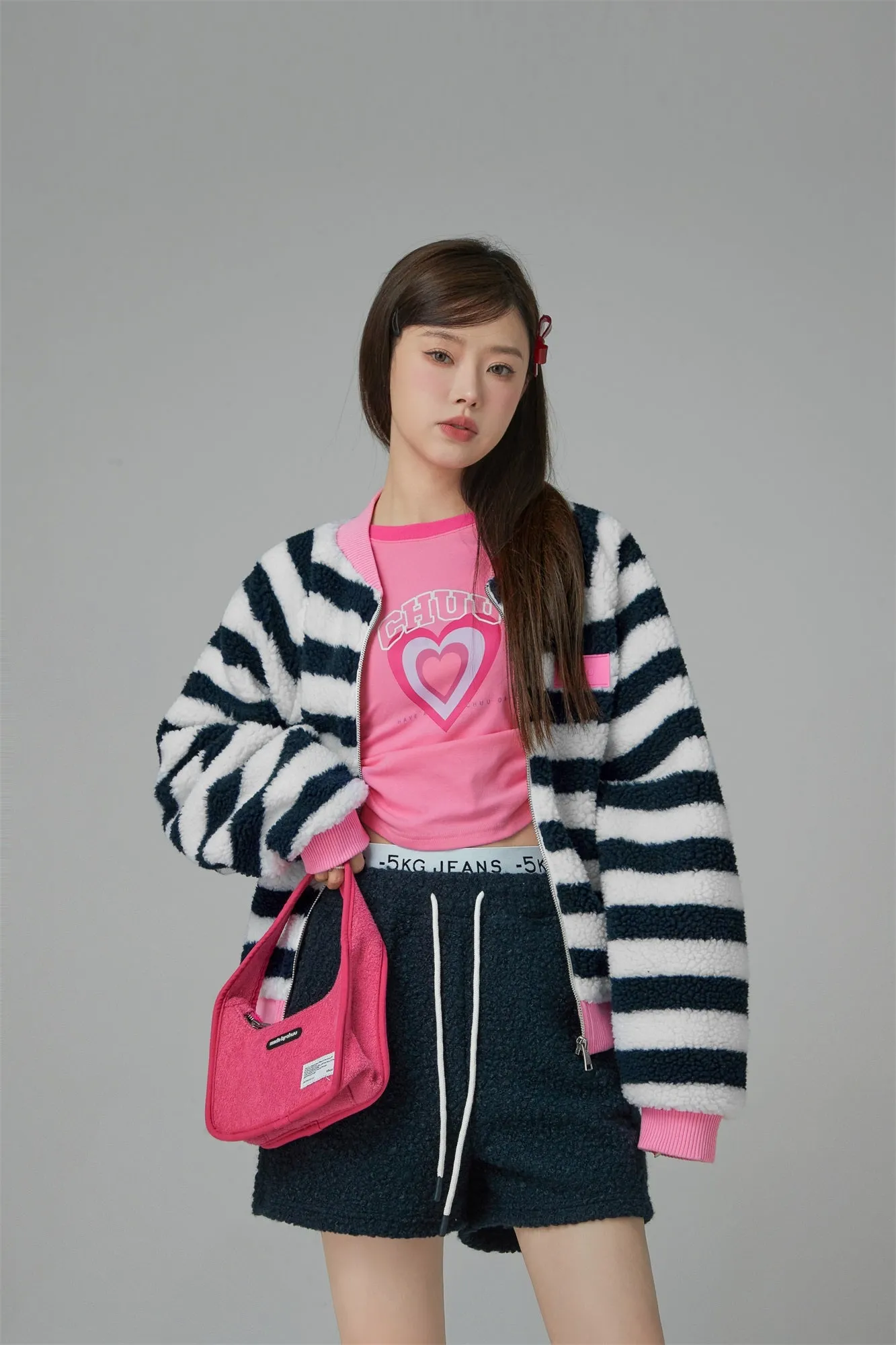 I Am The One Striped Loose-Fit Fleece Jacket