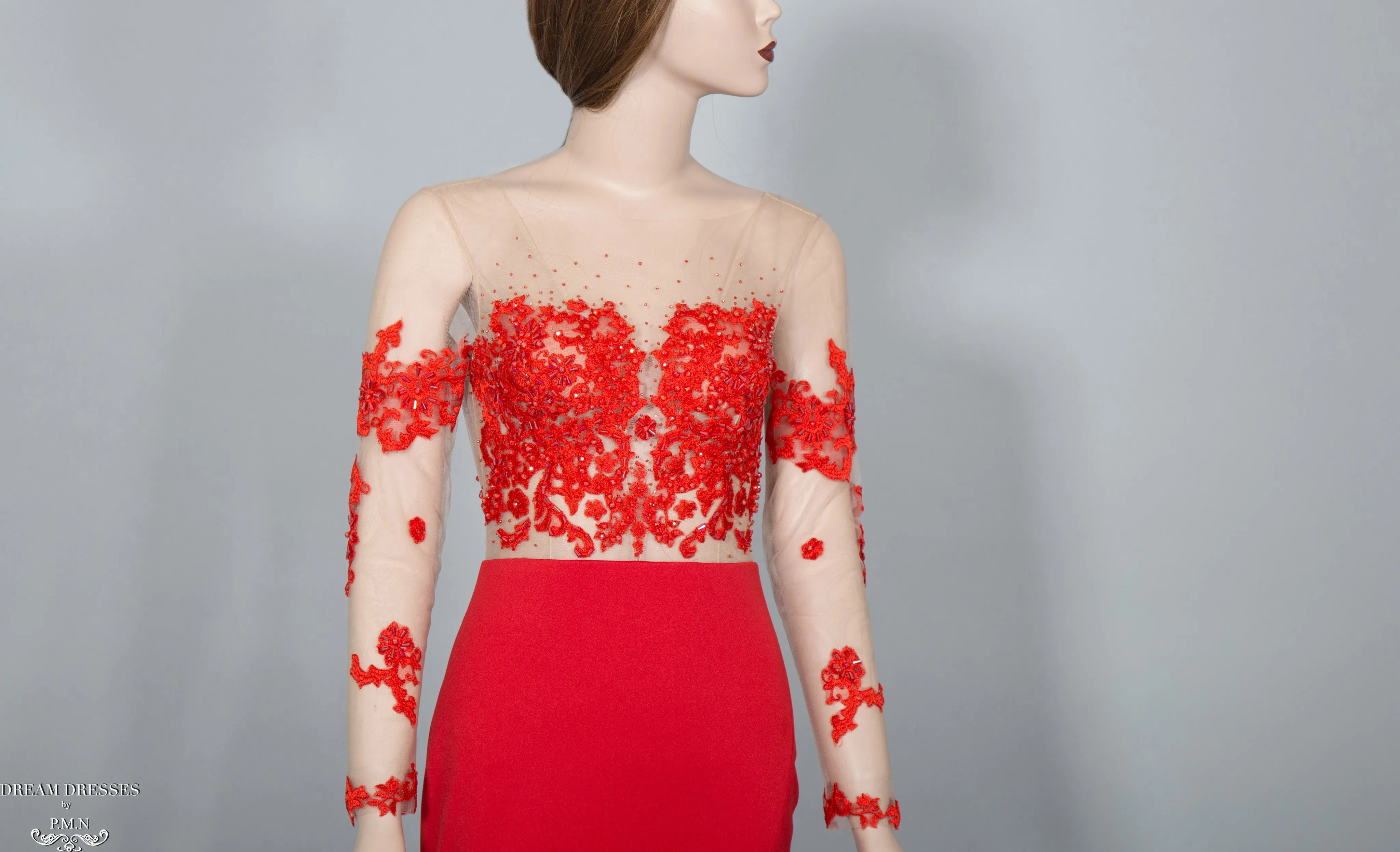 illusion Red Lace Gown (#Elaine)