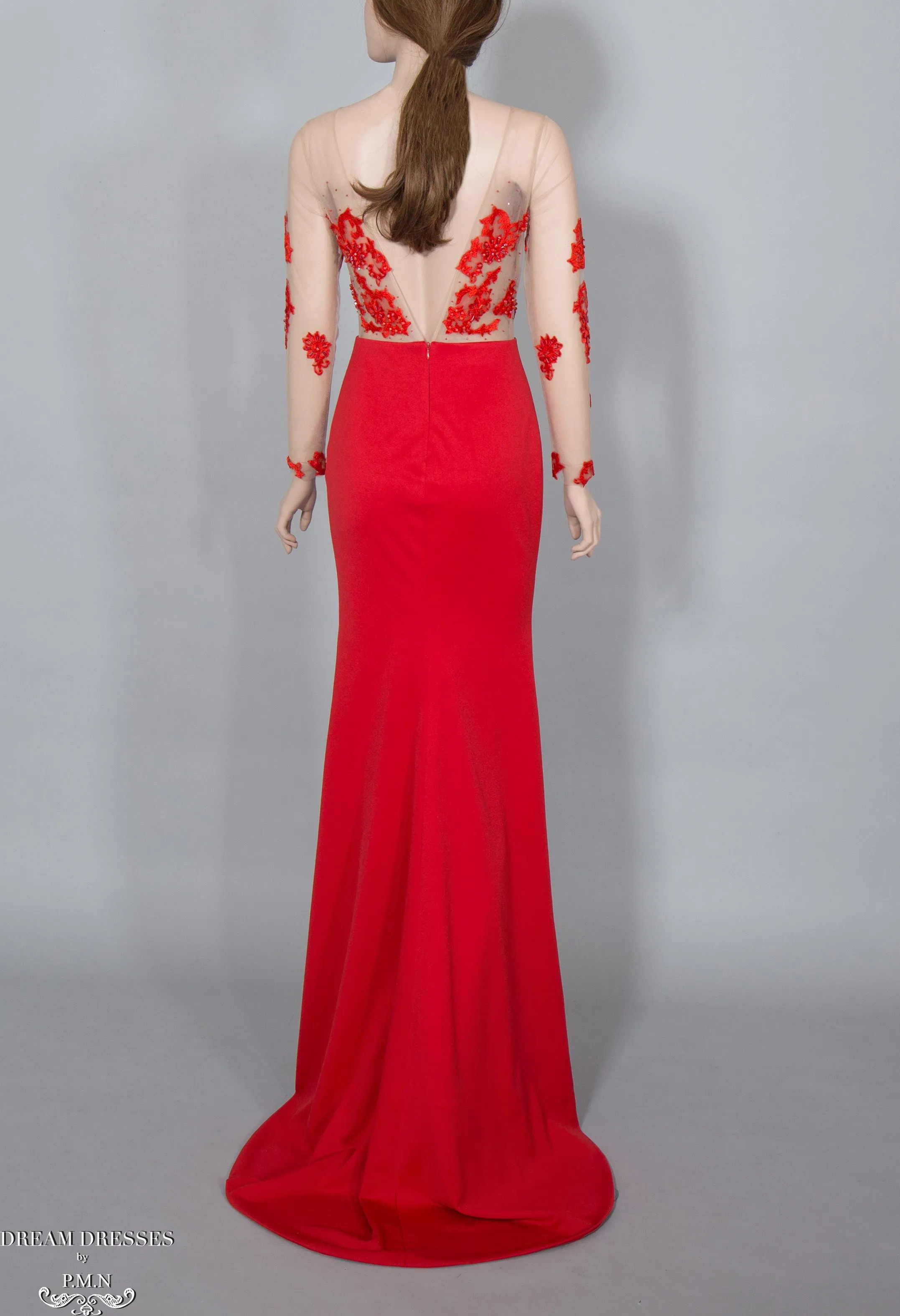 illusion Red Lace Gown (#Elaine)