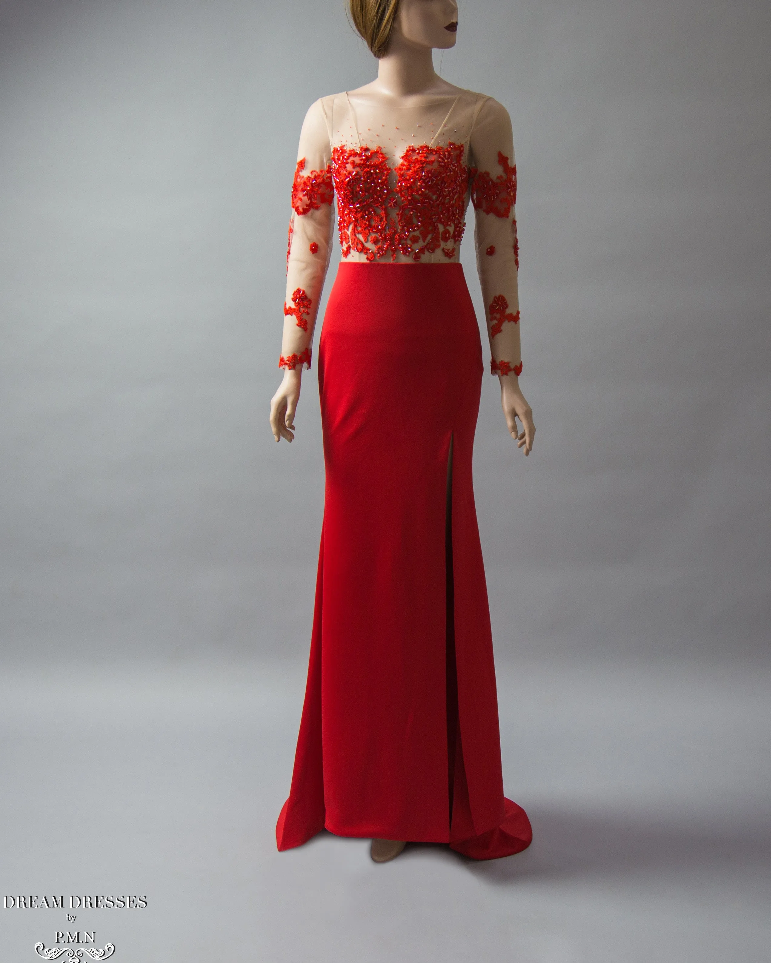 illusion Red Lace Gown (#Elaine)