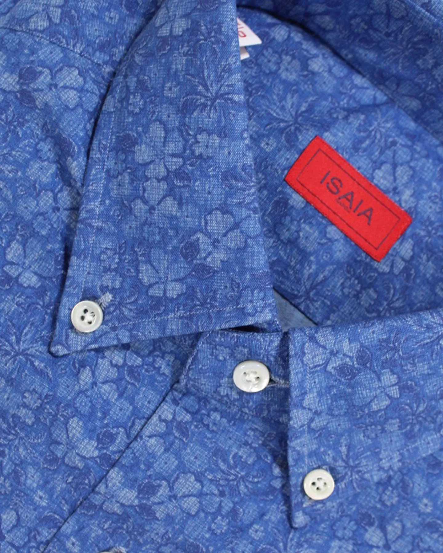 Isaia Sport Shirt Blue Floral Button Down 40 - 15 3/4  Regular Fit