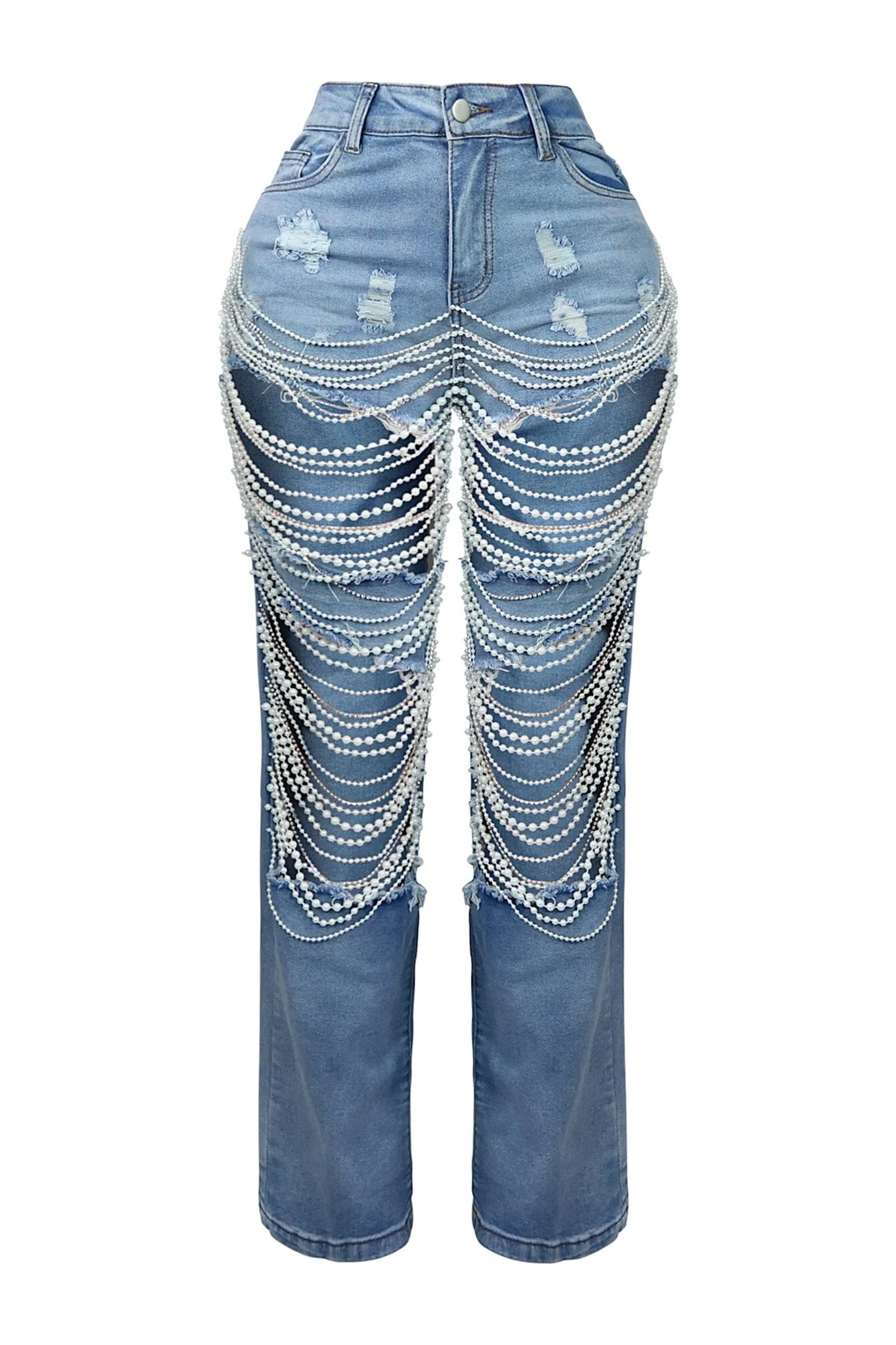 Janet Pearl & Rhinestone Distressed Jeans