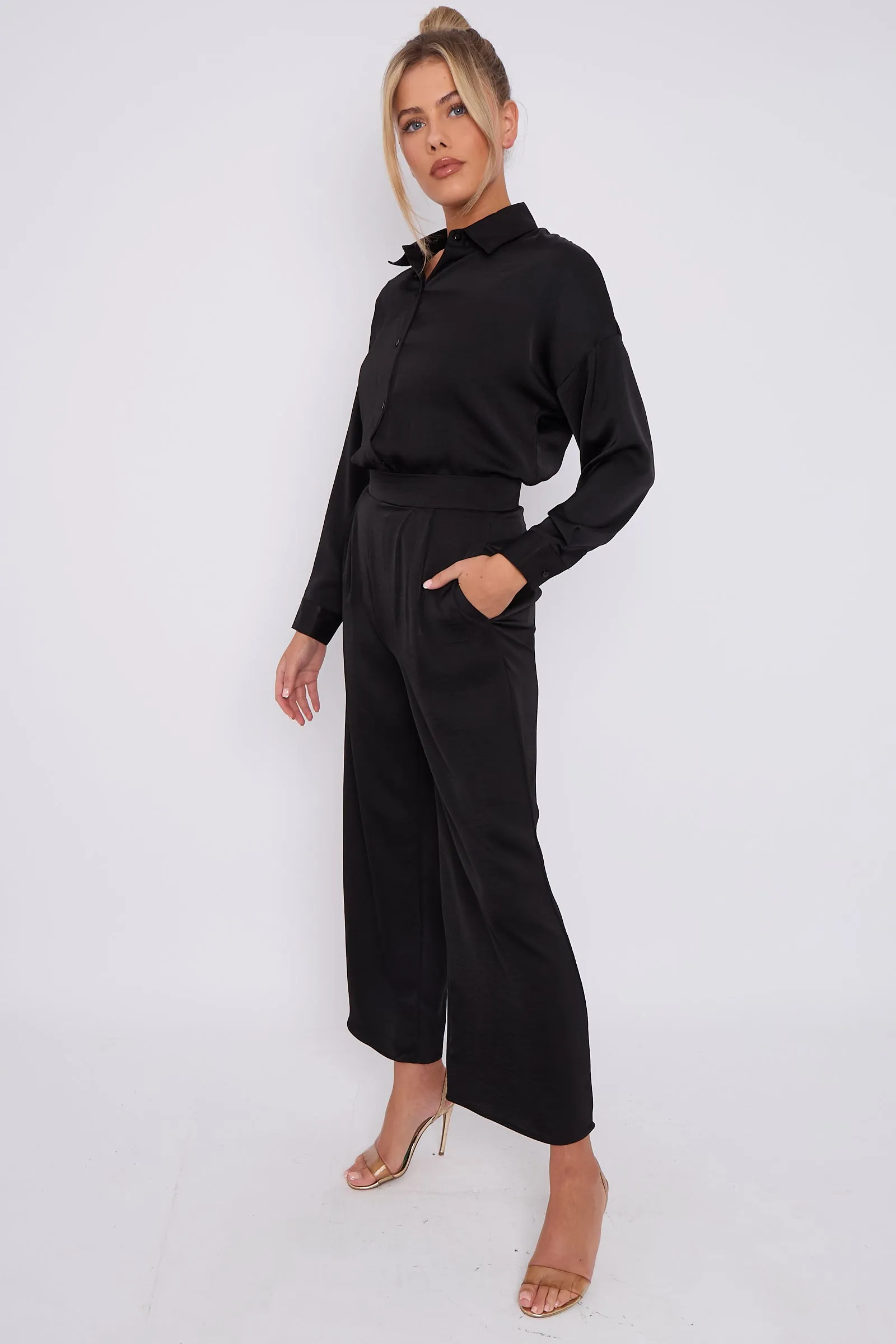 LOVE SUNSHINE Black Brushed Satin Trousers