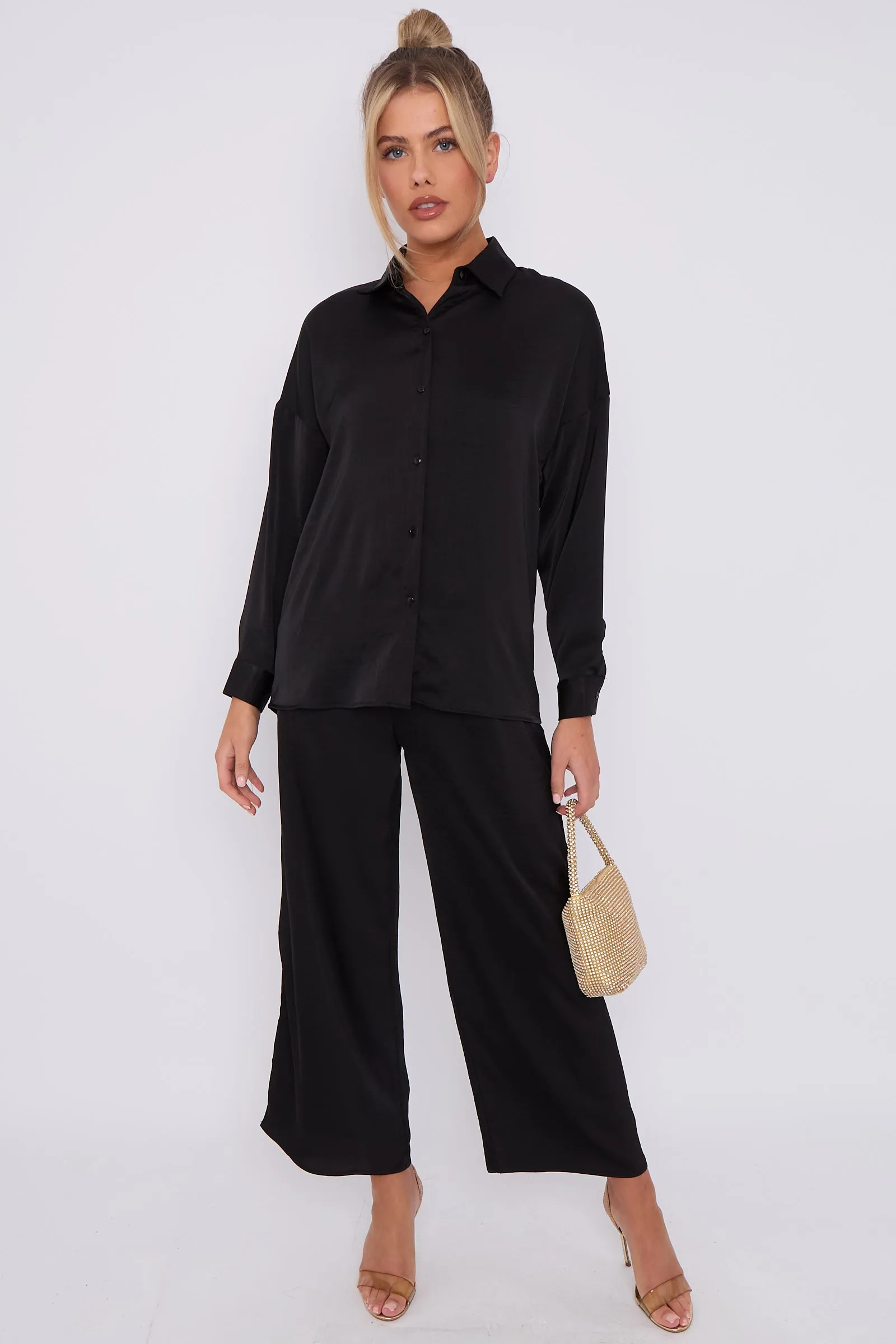 LOVE SUNSHINE Black Brushed Satin Trousers