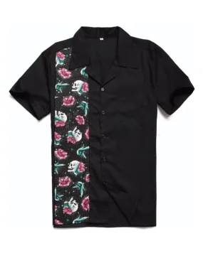 Mens Vintage Style Bowling Dress Shirt - Skulls & Swallows