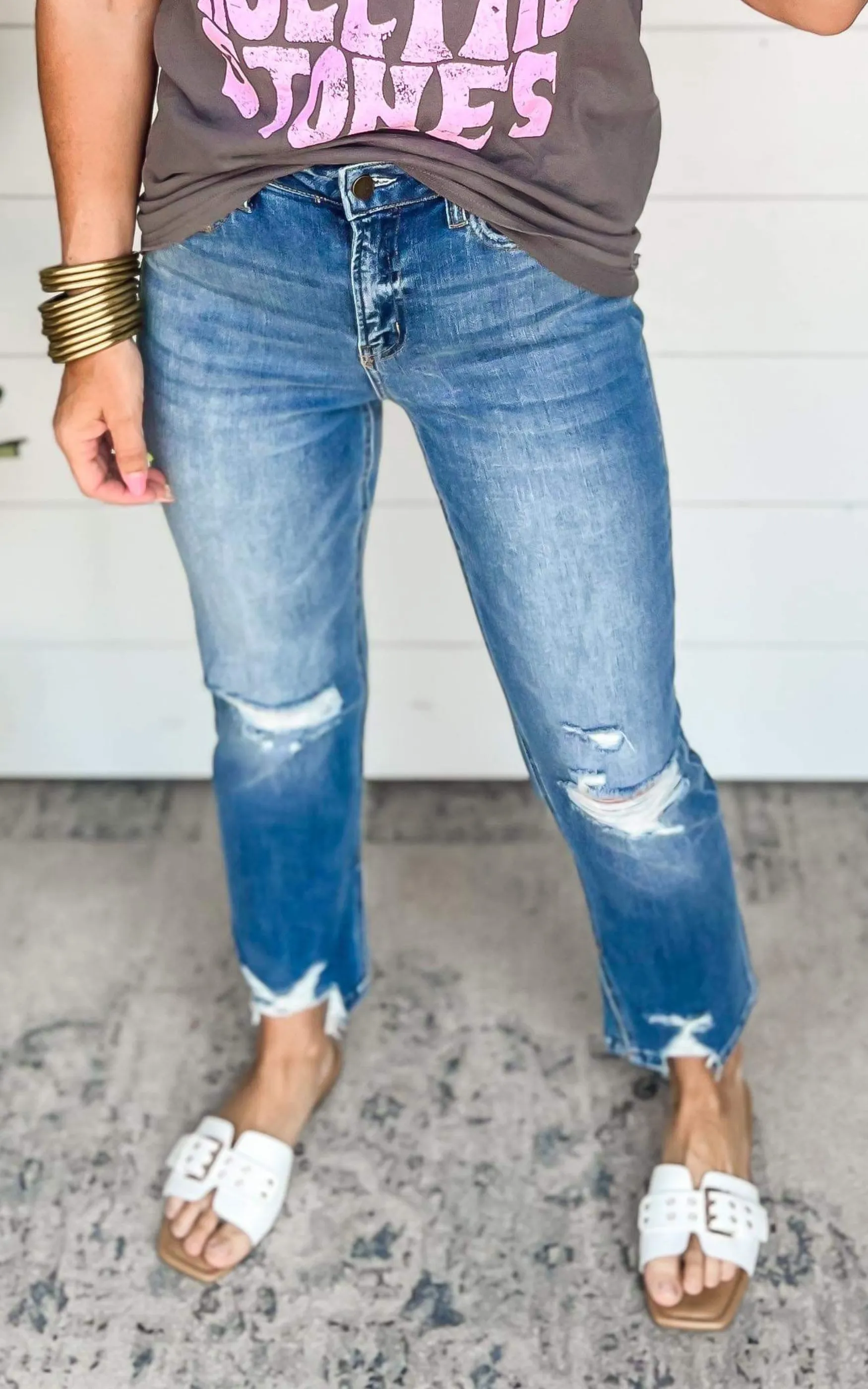 MICA | The Regina High Rise Ankle Straight w/ Side Slit Denim Jeans*