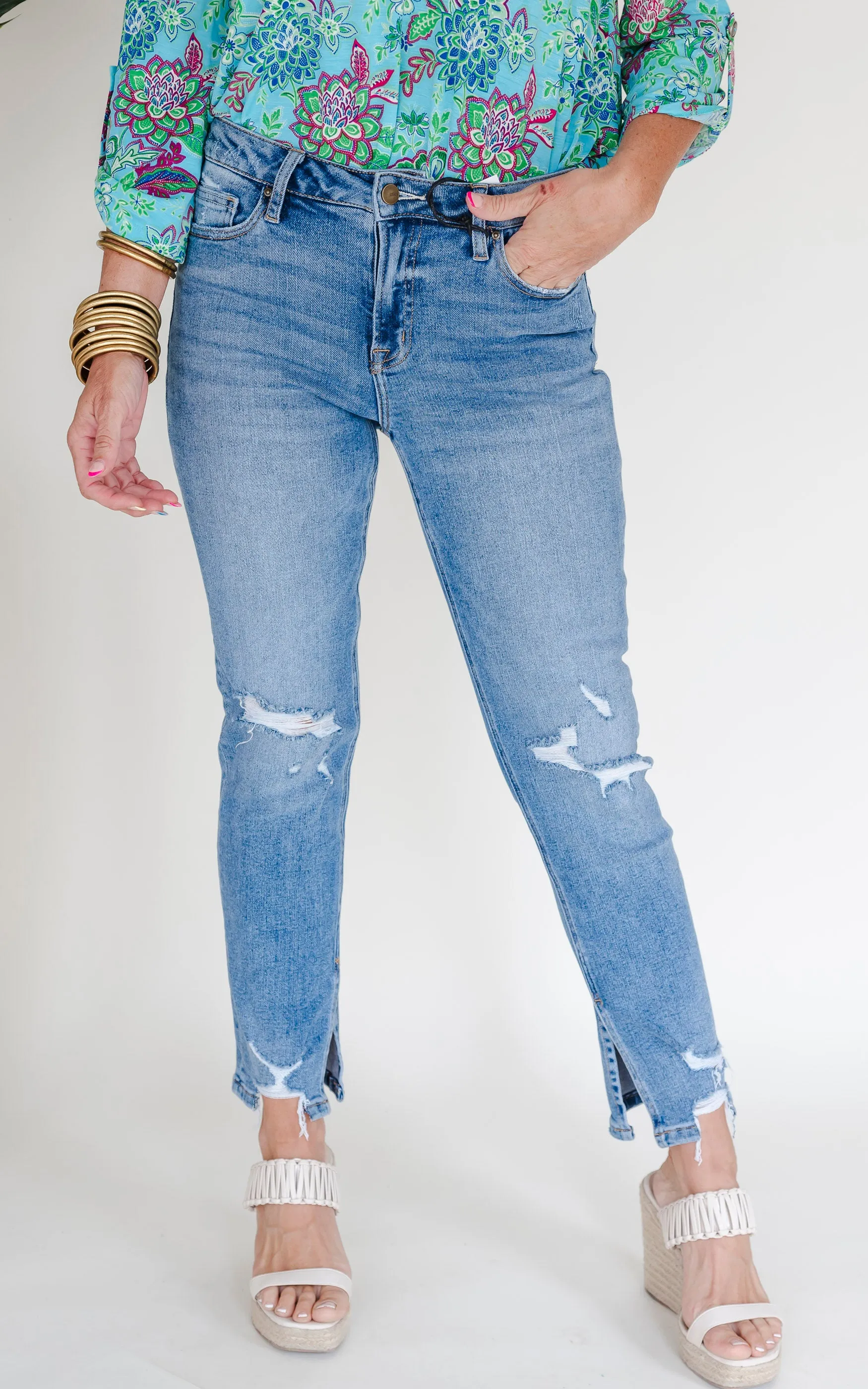 MICA | The Regina High Rise Ankle Straight w/ Side Slit Denim Jeans*