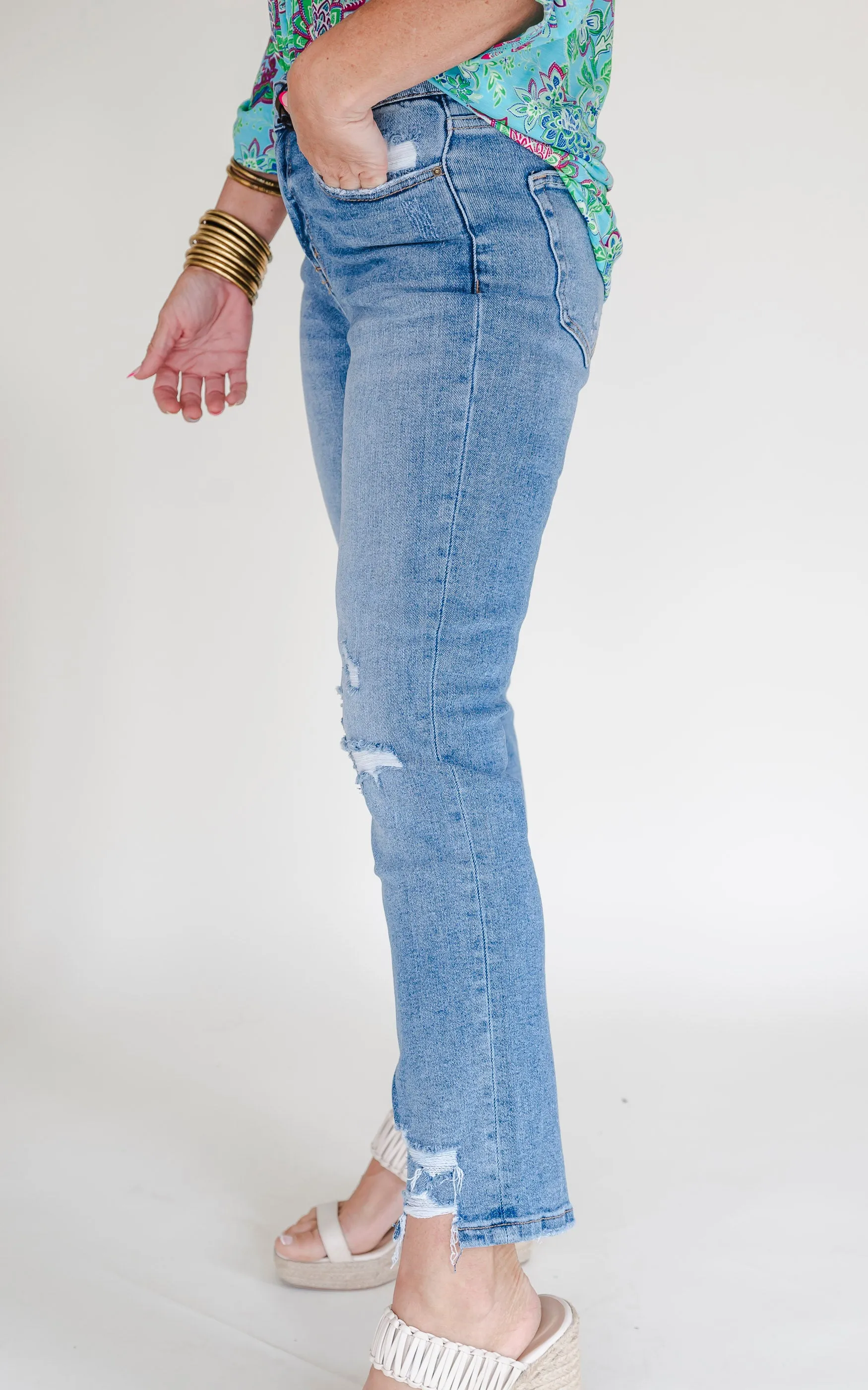 MICA | The Regina High Rise Ankle Straight w/ Side Slit Denim Jeans*