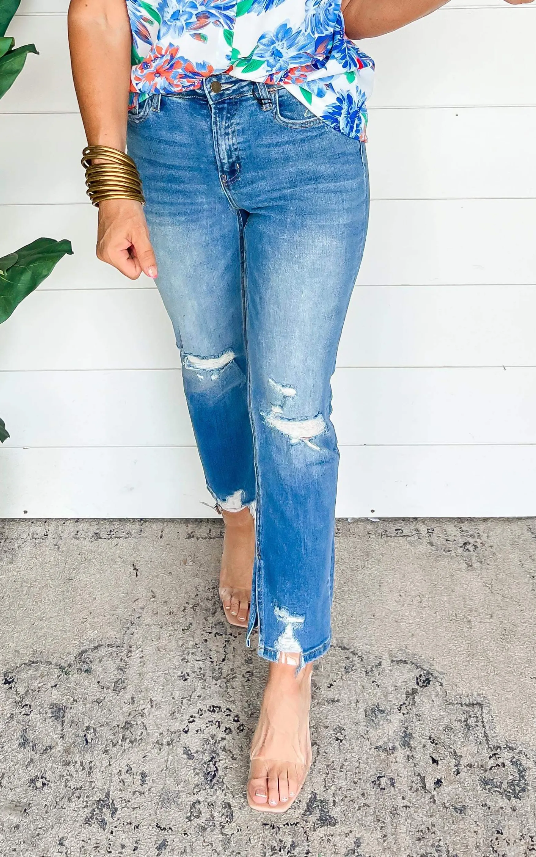 MICA | The Regina High Rise Ankle Straight w/ Side Slit Denim Jeans*