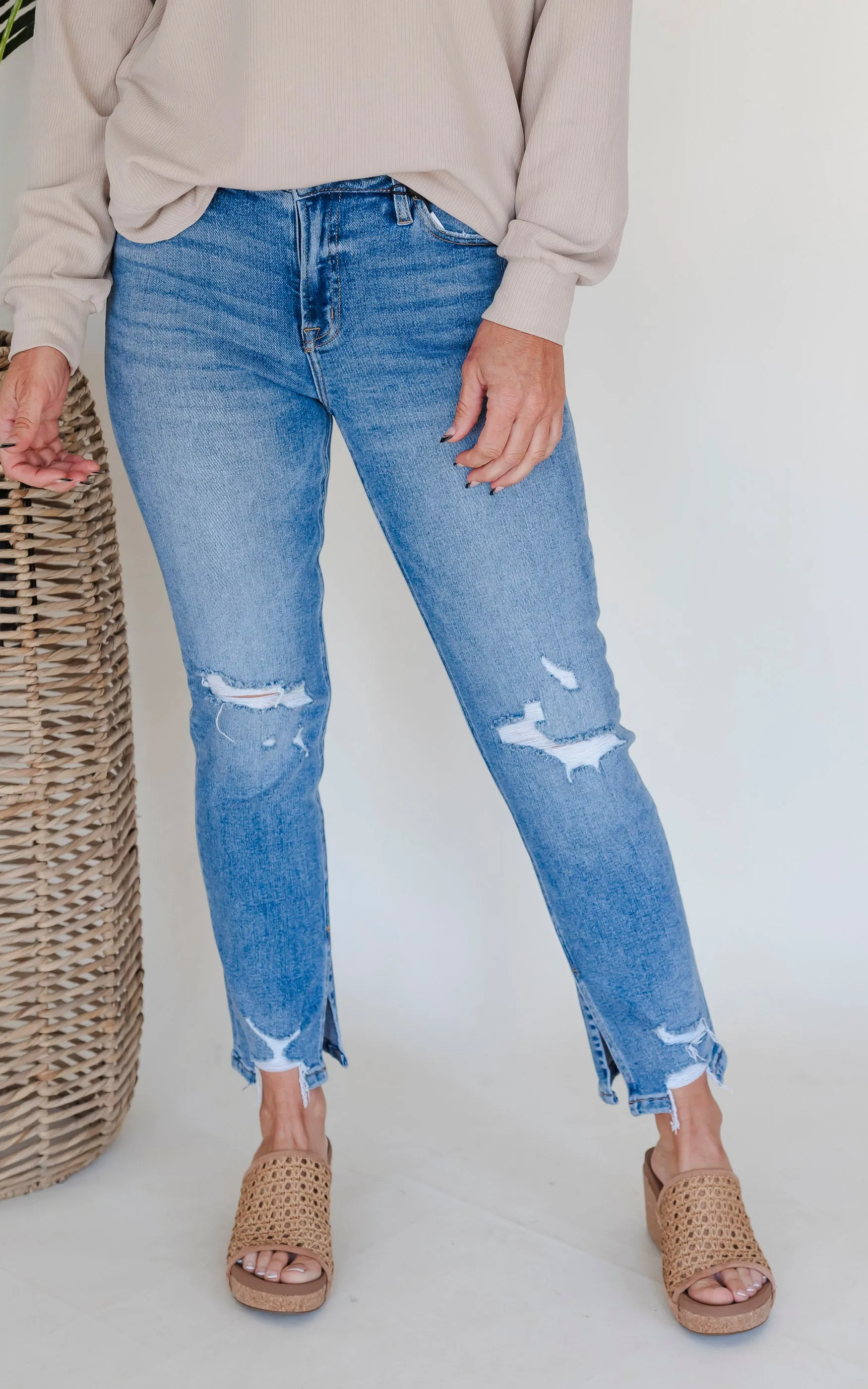 MICA | The Regina High Rise Ankle Straight w/ Side Slit Denim Jeans*