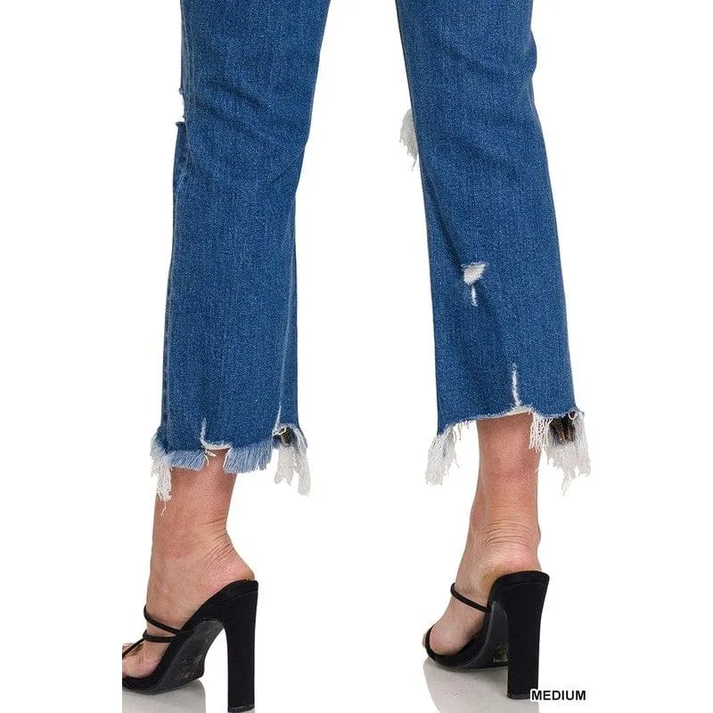 Mid-rise Distressed Bootcut Cropped Denim Pants