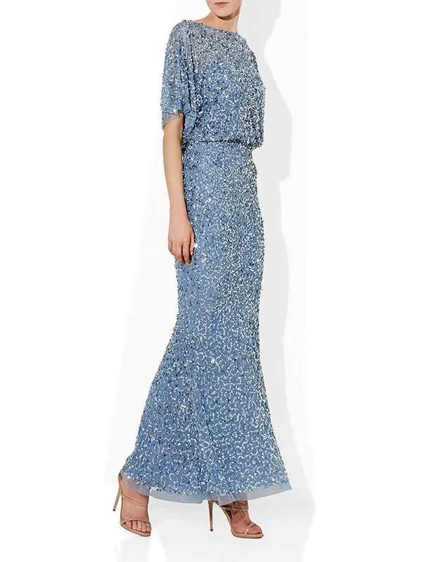 Mimi Sky Blue Hand Beaded Gown