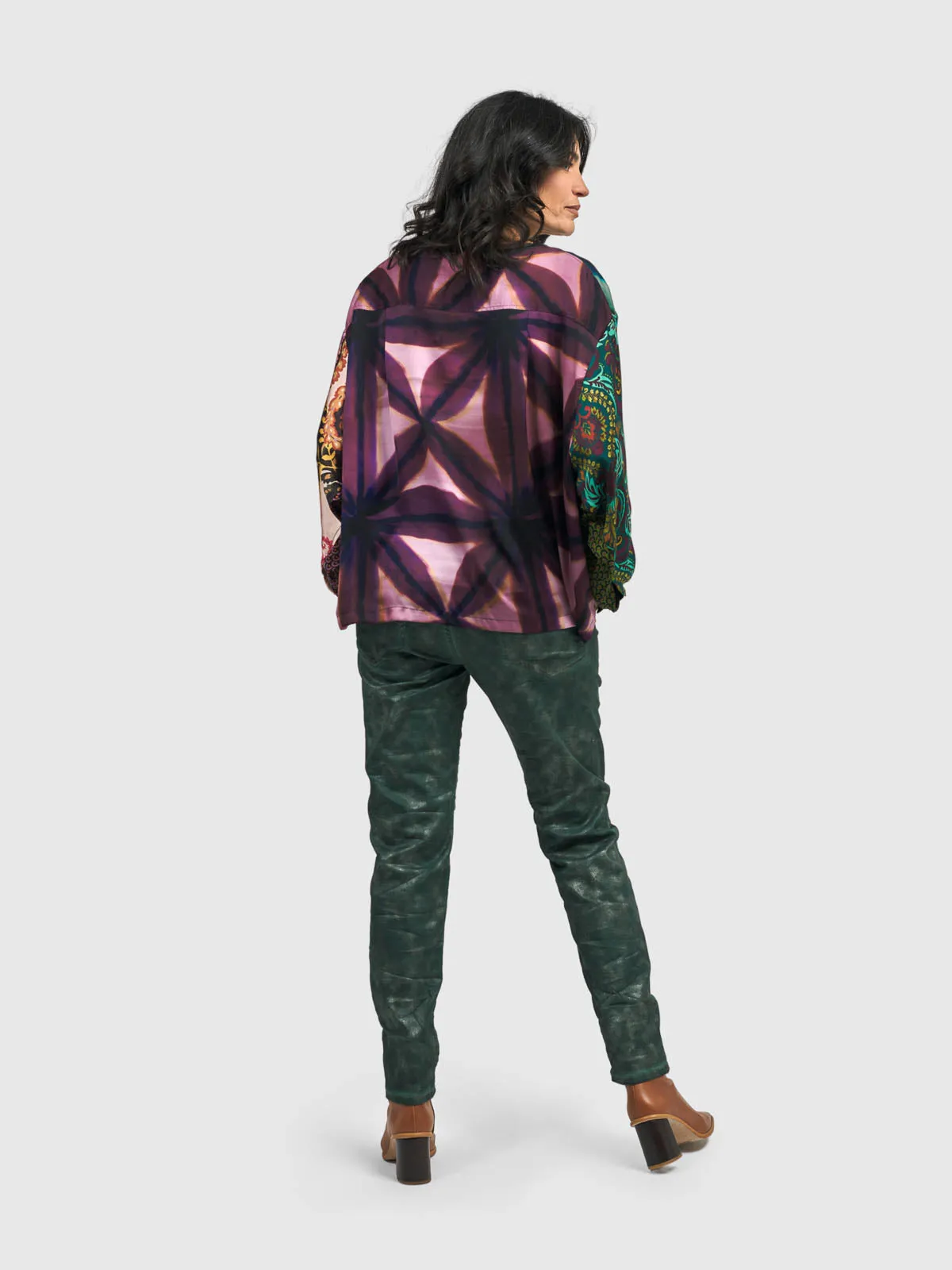 Mixed Print Satin Blouse, Cornflower