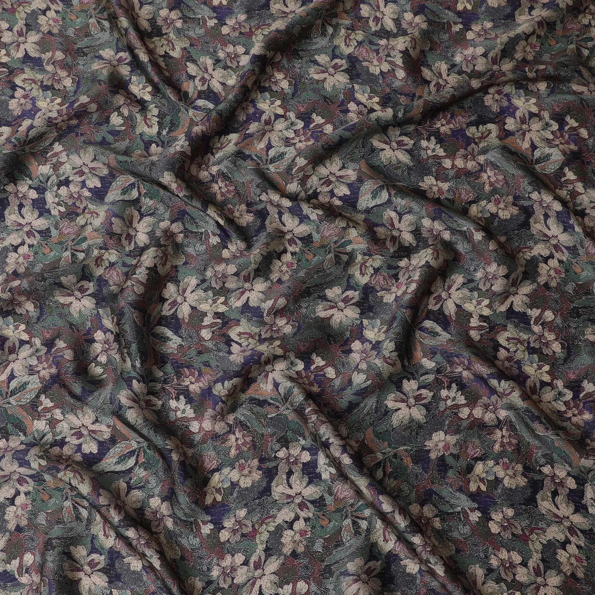 Mystic Dark Floral Modal Satin Fabric - 110 cm Width, Rich Textured Material from India-D19223