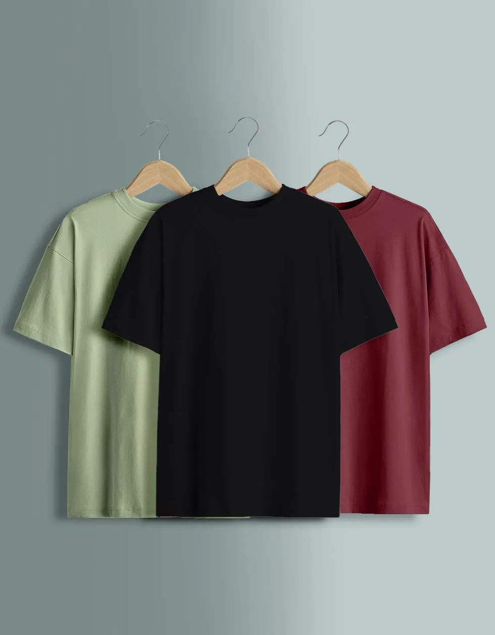 Pack of 3 Oversized Tees: Black & Maroon & Foggreen