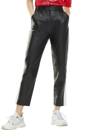 Pamela Leather Pull-On Pants in Black and White