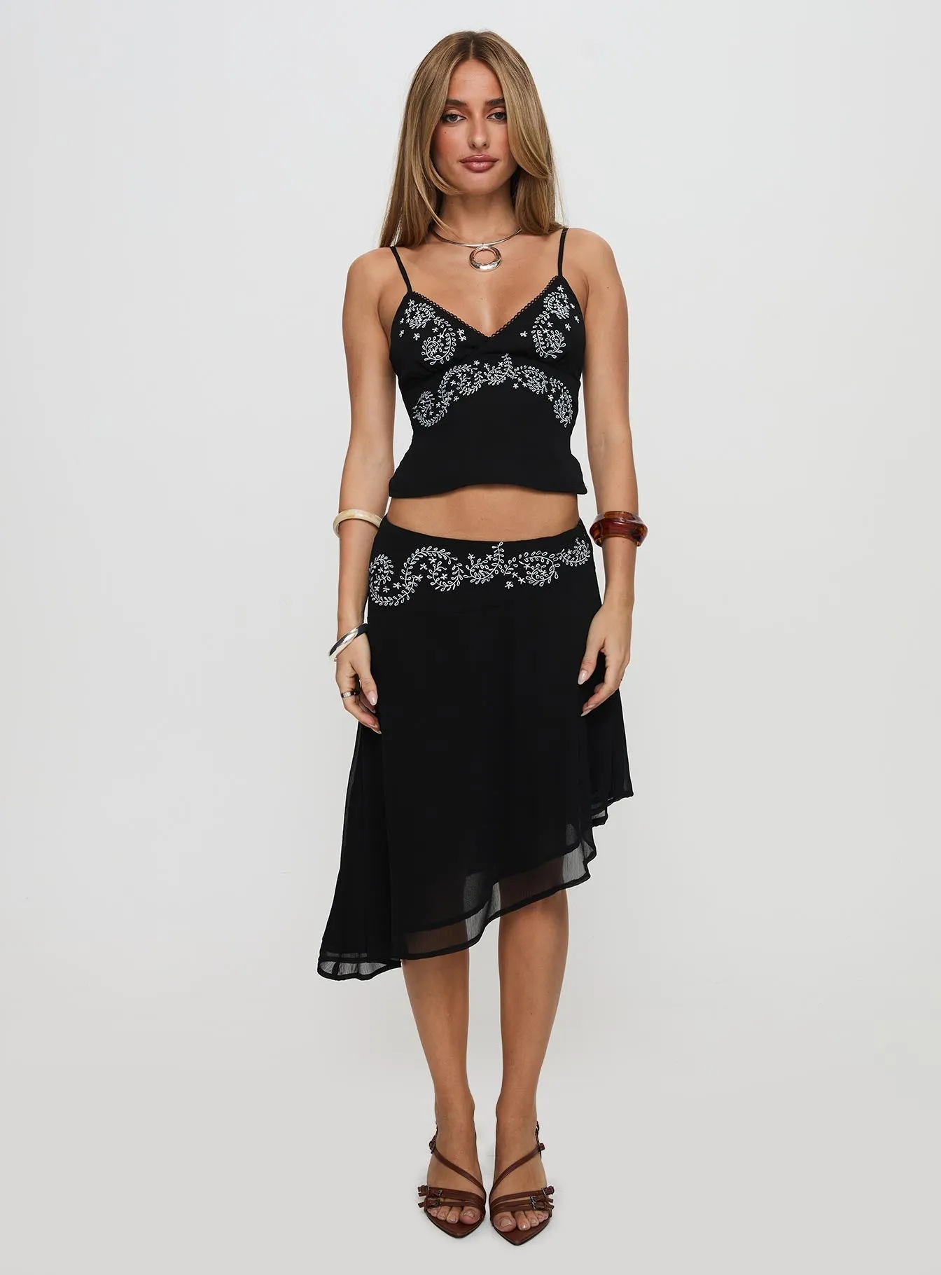 Pappilion Asymmetrical Midi Skirt Black