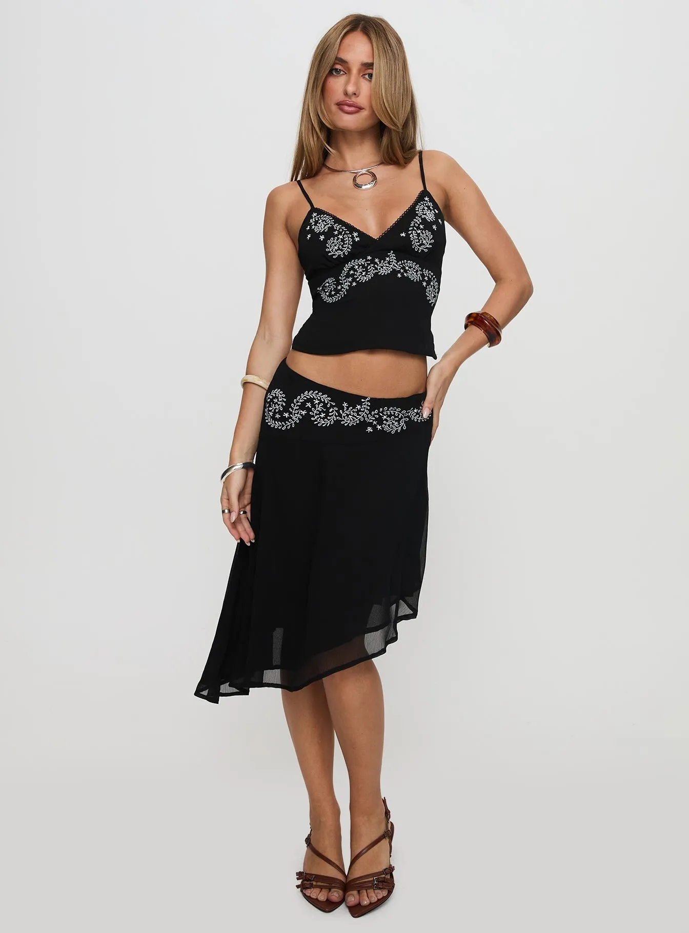 Pappilion Asymmetrical Midi Skirt Black