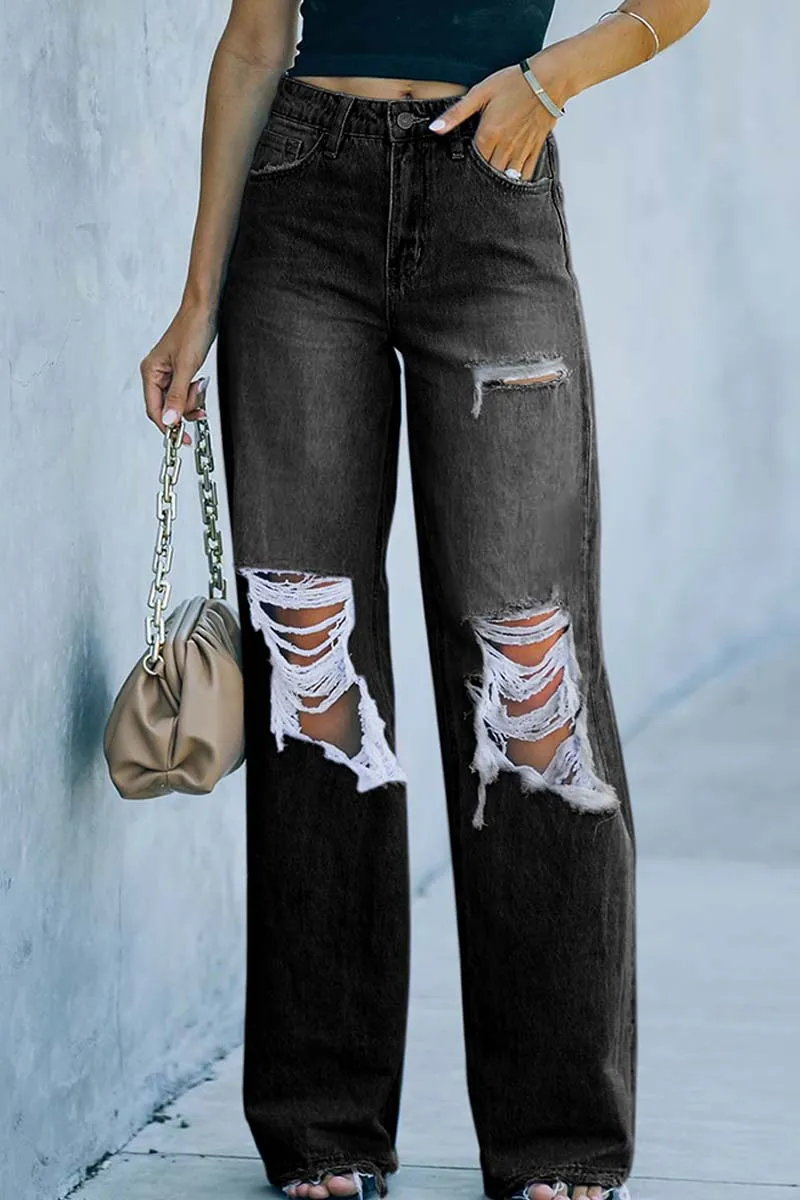 PC901 Distressed Wide-Leg Jeans