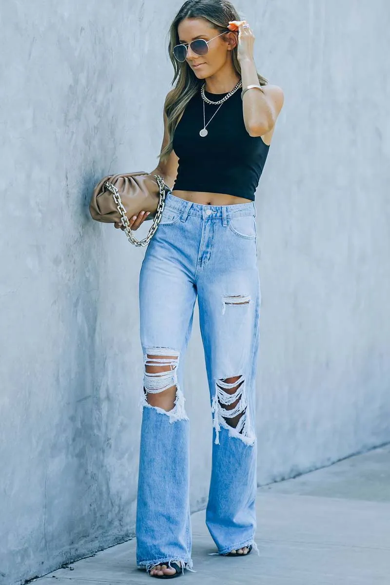 PC901 Distressed Wide-Leg Jeans