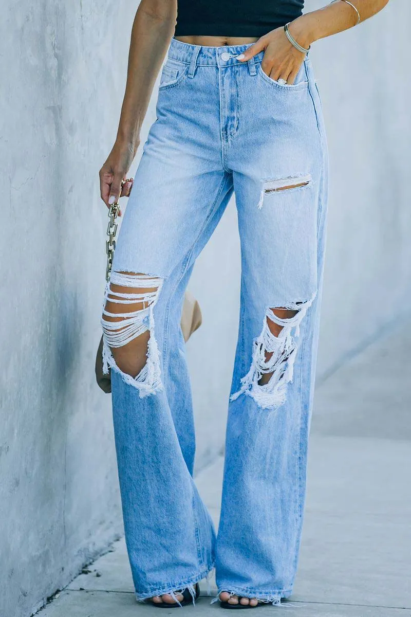 PC901 Distressed Wide-Leg Jeans