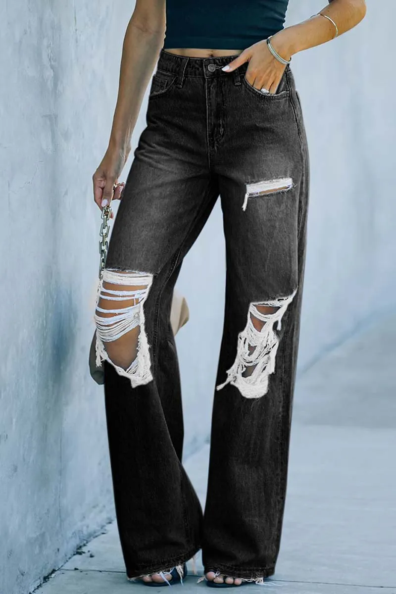 PC901 Distressed Wide-Leg Jeans