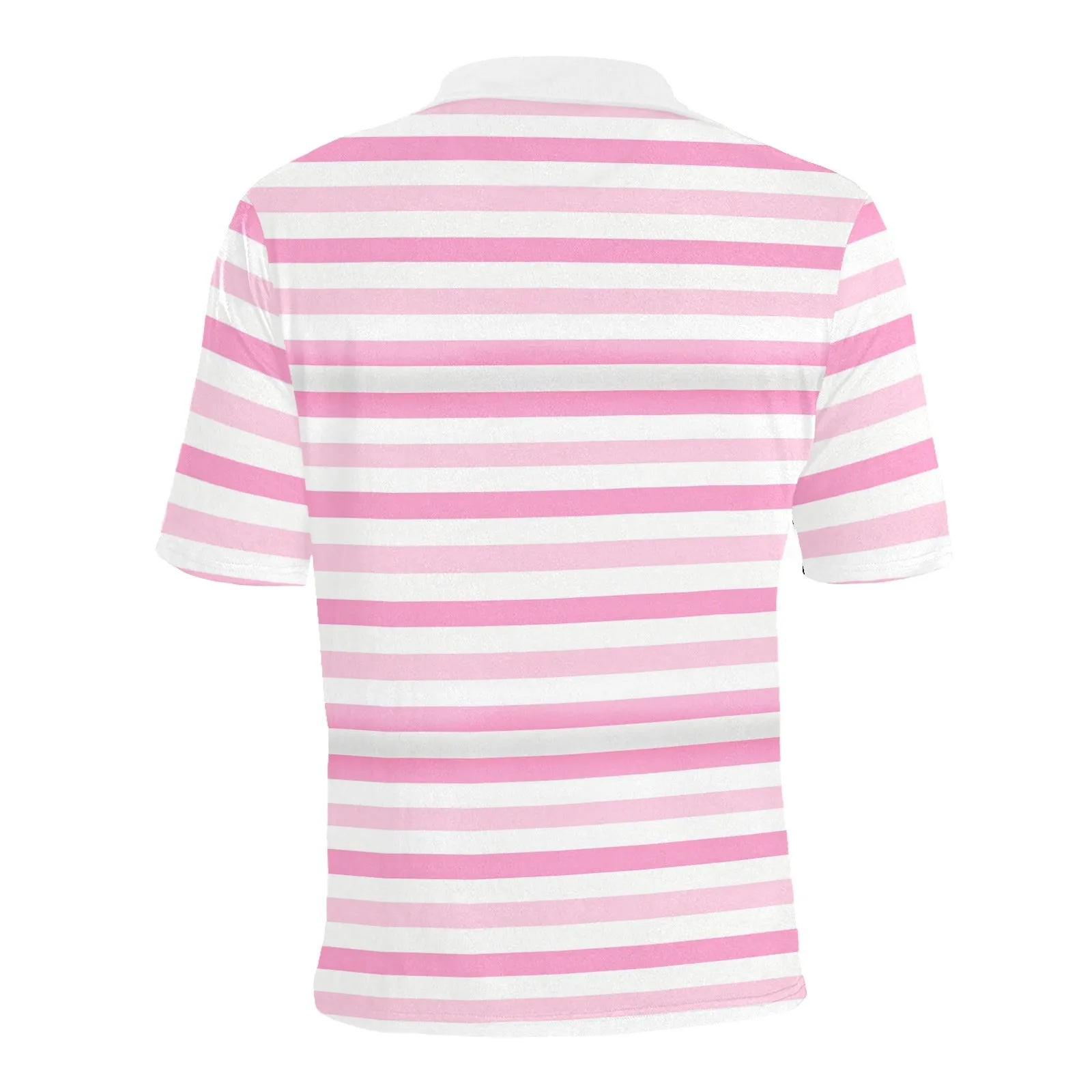 Pink White Striped Men Polo Shirt, Fun 90s Vintage Stripe Short Sleeve Classic Collared Button Down Up Rugby Golf Polo Gift Him Tee