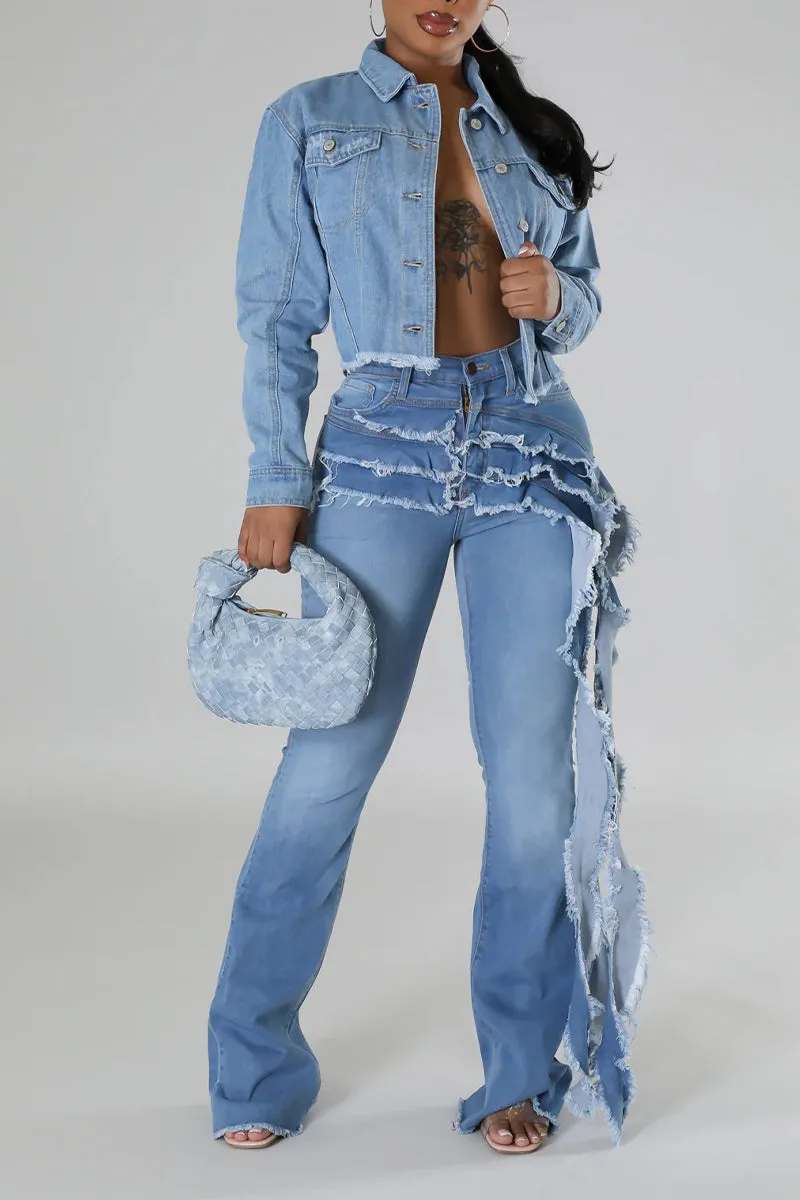 PR3068 Ruffles Denim Jeans Pant