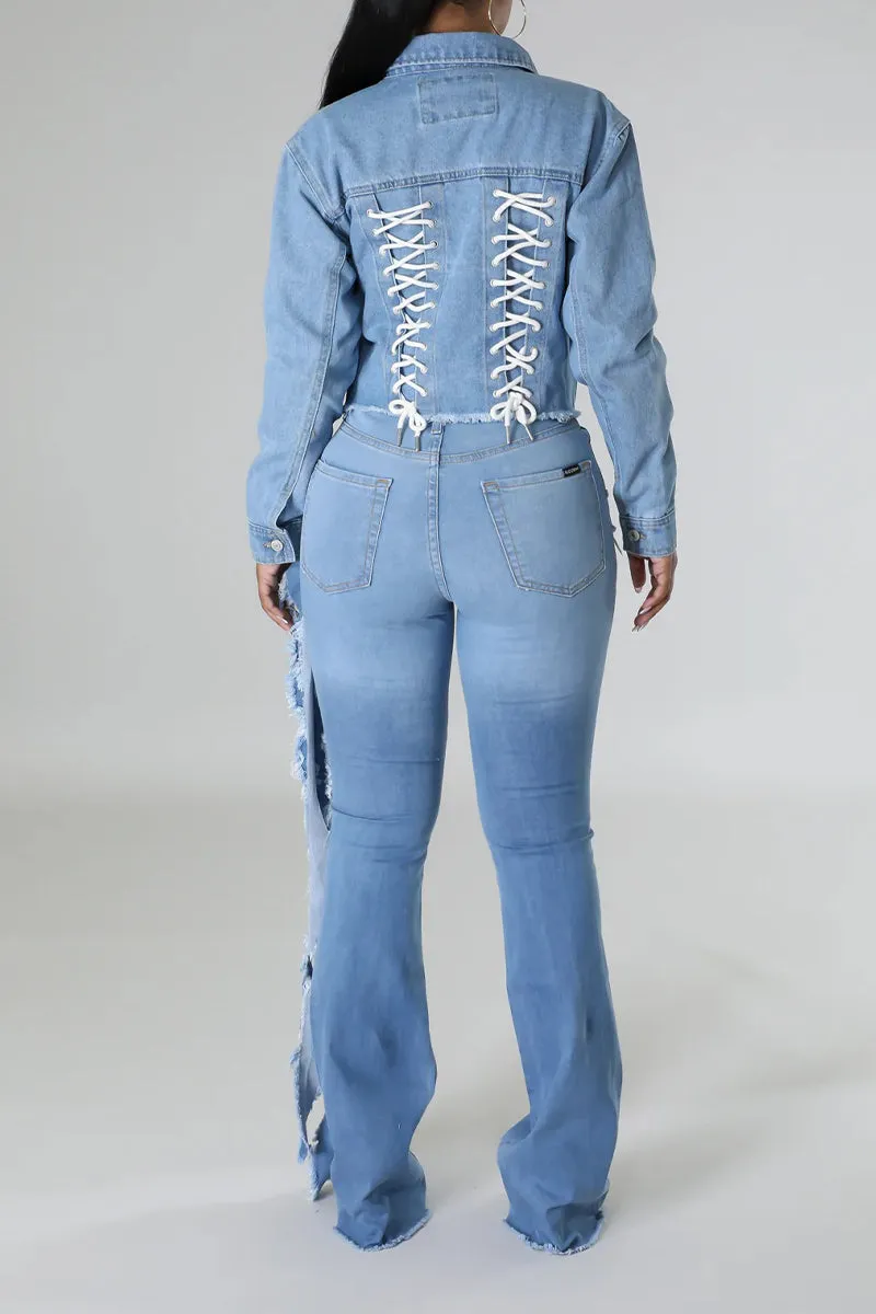 PR3068 Ruffles Denim Jeans Pant