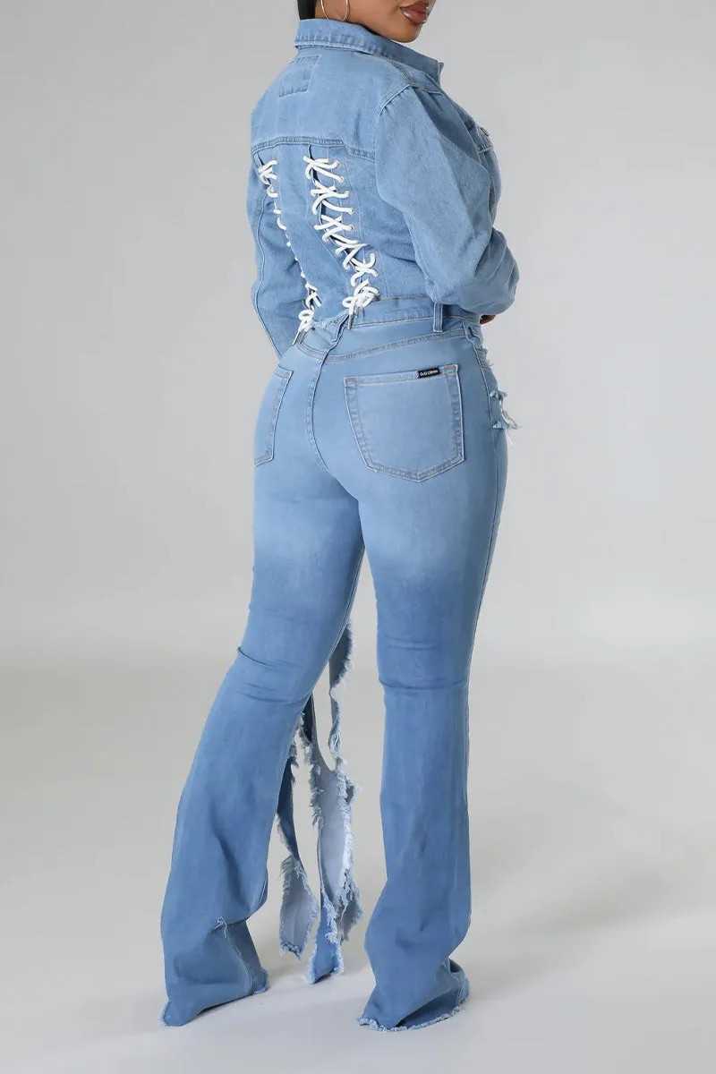 PR3068 Ruffles Denim Jeans Pant