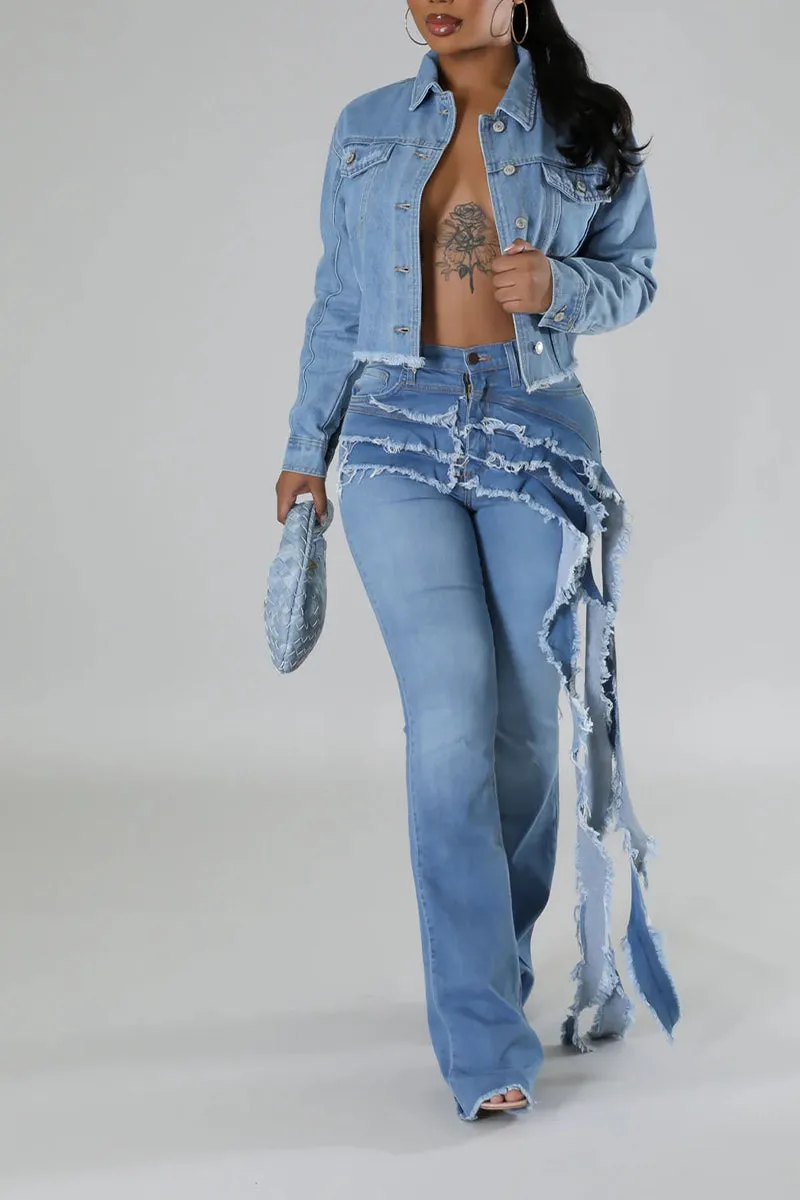 PR3068 Ruffles Denim Jeans Pant