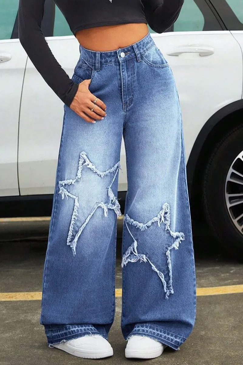 PR3069 Stars Wide Leg Jeans Pant