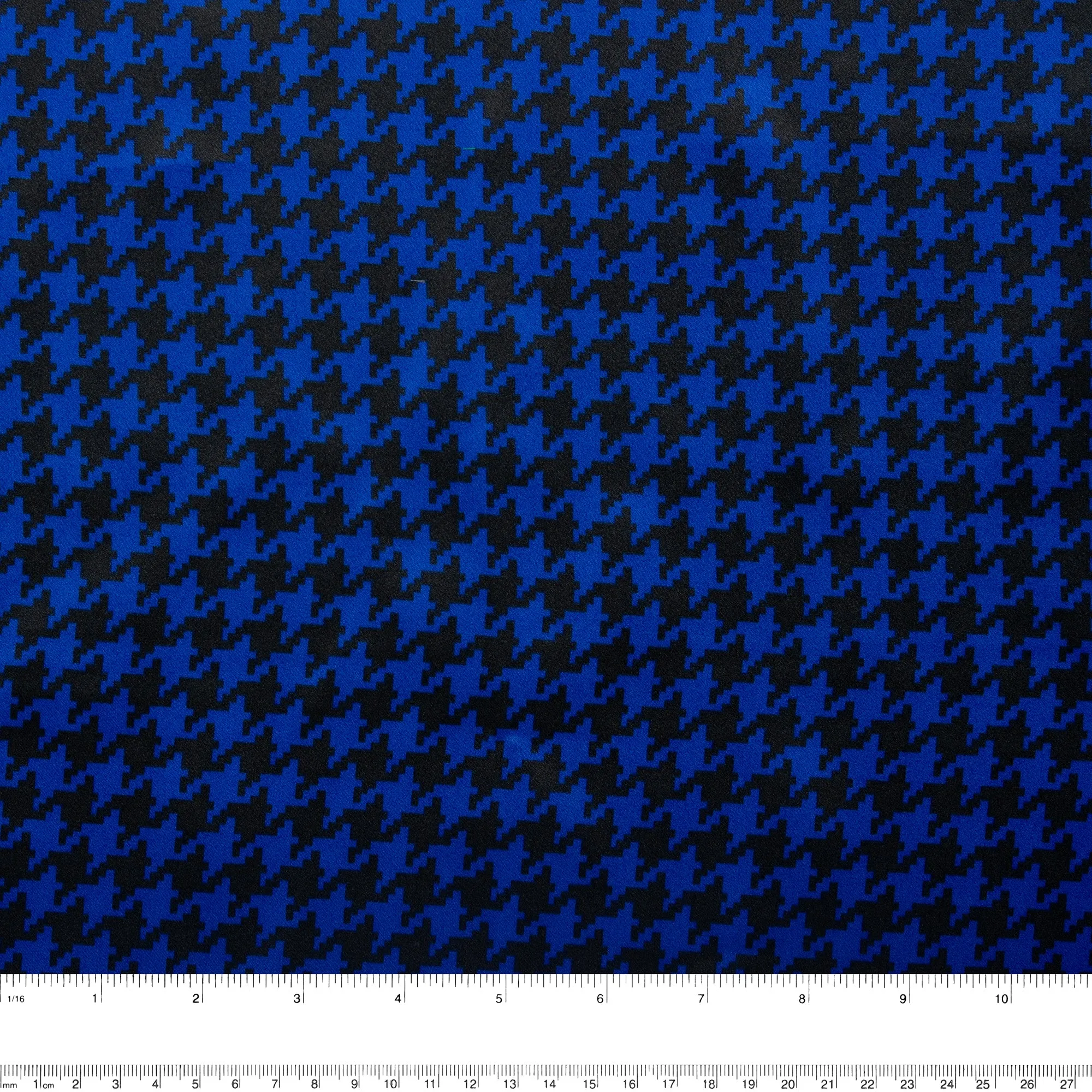 Printed Satin Velvet - CHARLOTTE - Houndstooth - Blue