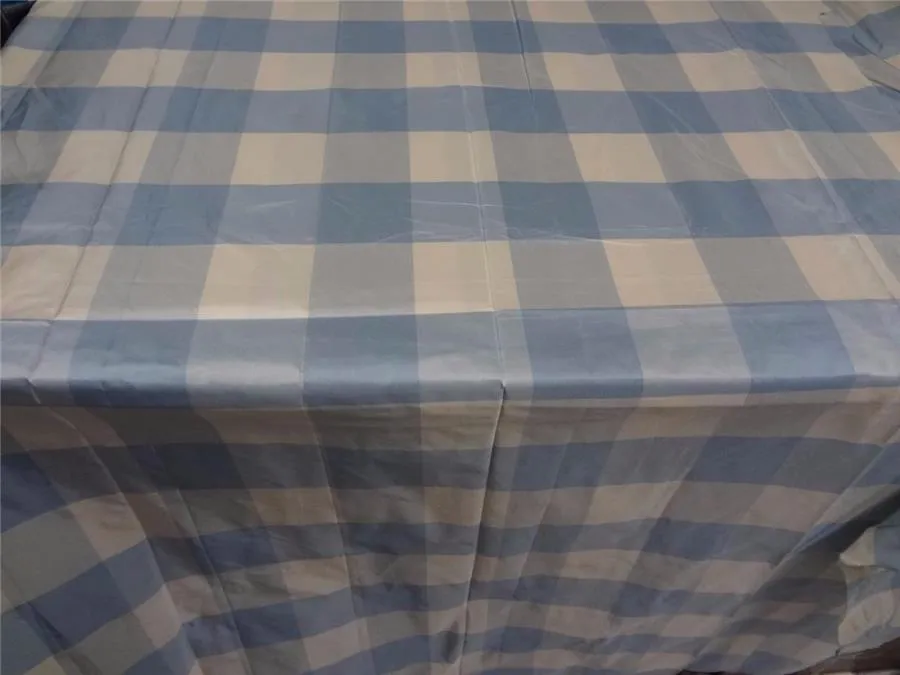 PURE SILK TAFFETA FABRIC BLUE X IVORY COLOR PLAIDS 54&quot; wide