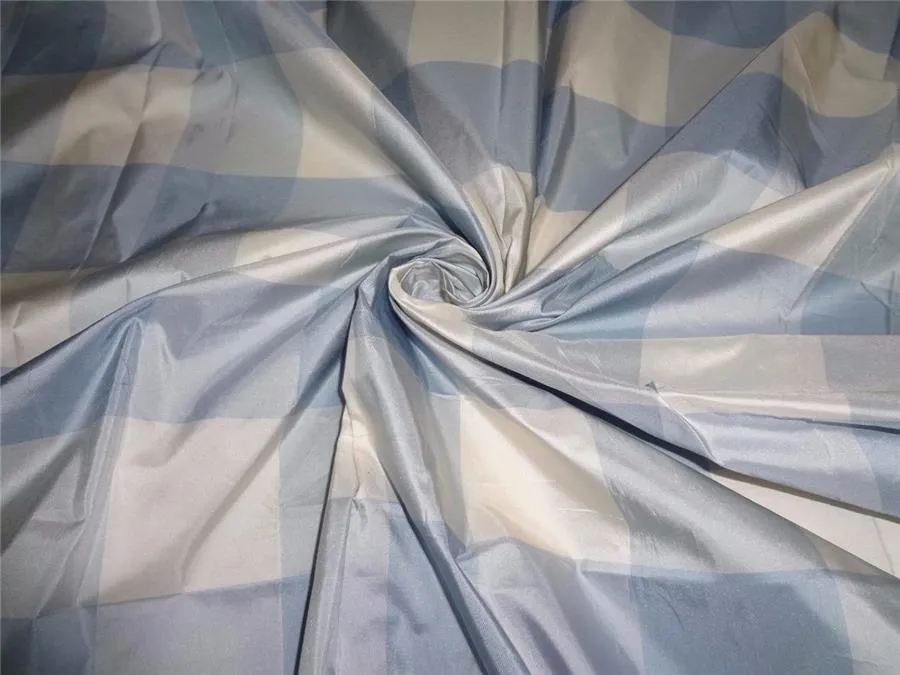 PURE SILK TAFFETA FABRIC BLUE X IVORY COLOR PLAIDS 54&quot; wide