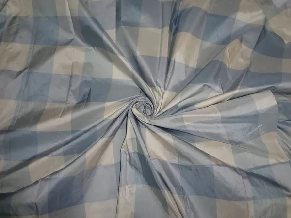 PURE SILK TAFFETA FABRIC BLUE X IVORY COLOR PLAIDS 54&quot; wide