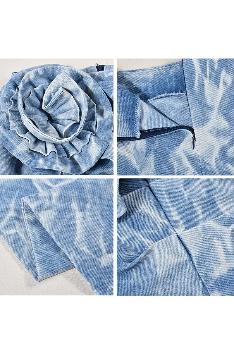 QE183 Tie Dye Denim Mini Skirt