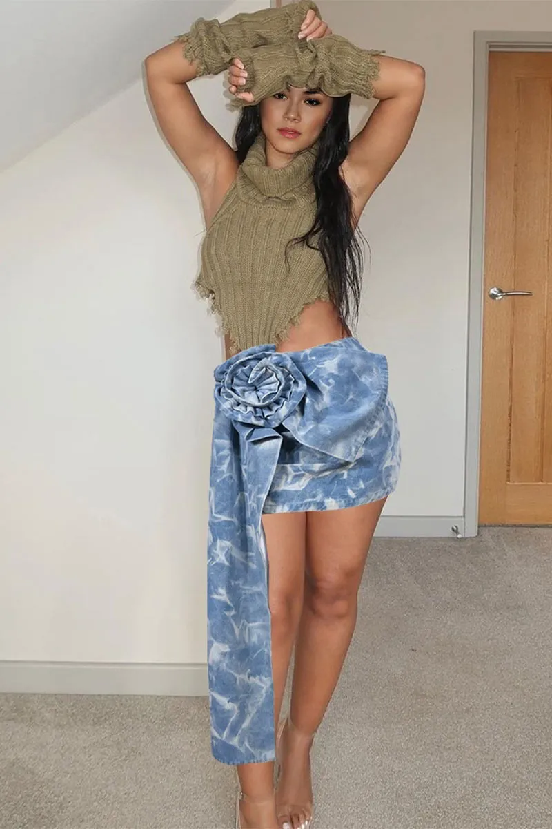 QE183 Tie Dye Denim Mini Skirt