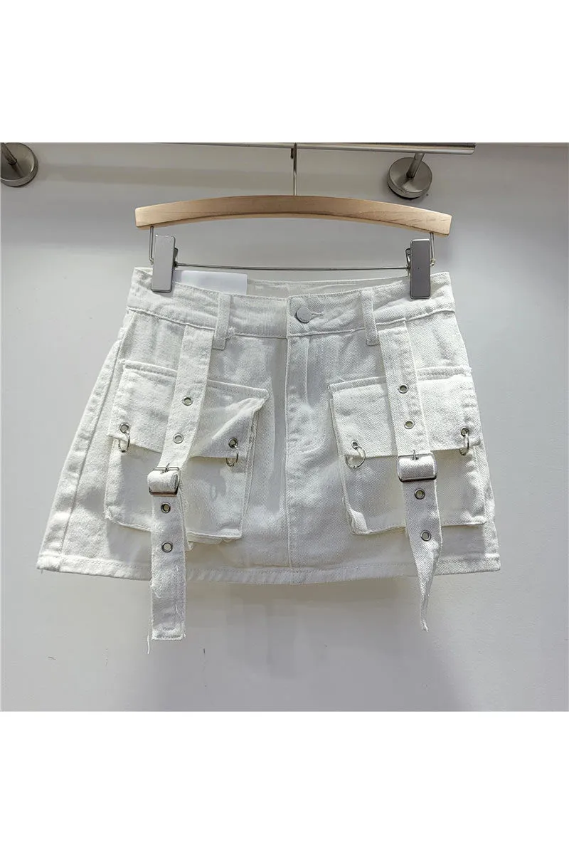 QK0690 Distressed Denim Mini Skirt