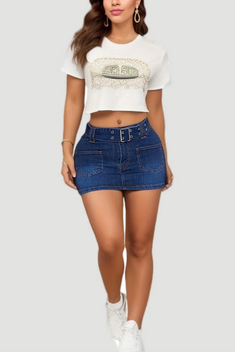 QM0274 Stretch Denim Mini Skirt