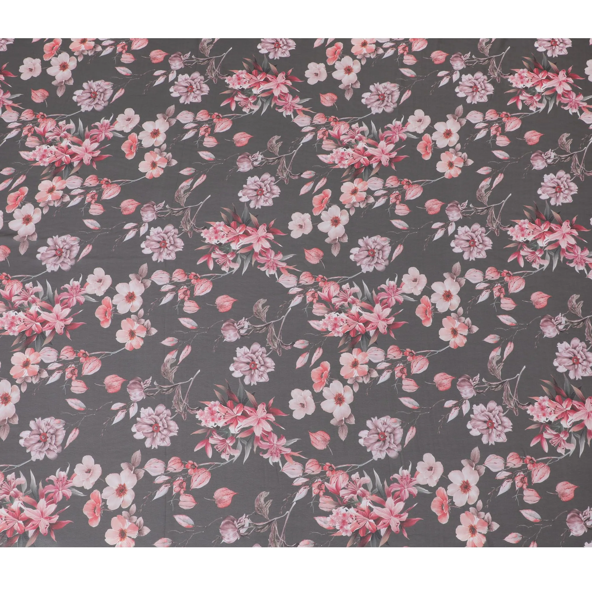 Romantic Blush Floral Synthetic Modal Satin Fabric - 110cm Wide, Soft Touch, Perfect for Luxe Garments-D18416