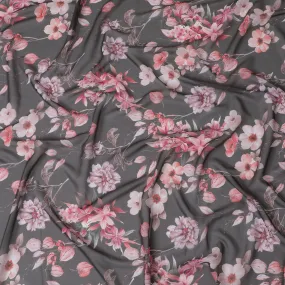 Romantic Blush Floral Synthetic Modal Satin Fabric - 110cm Wide, Soft Touch, Perfect for Luxe Garments-D18416